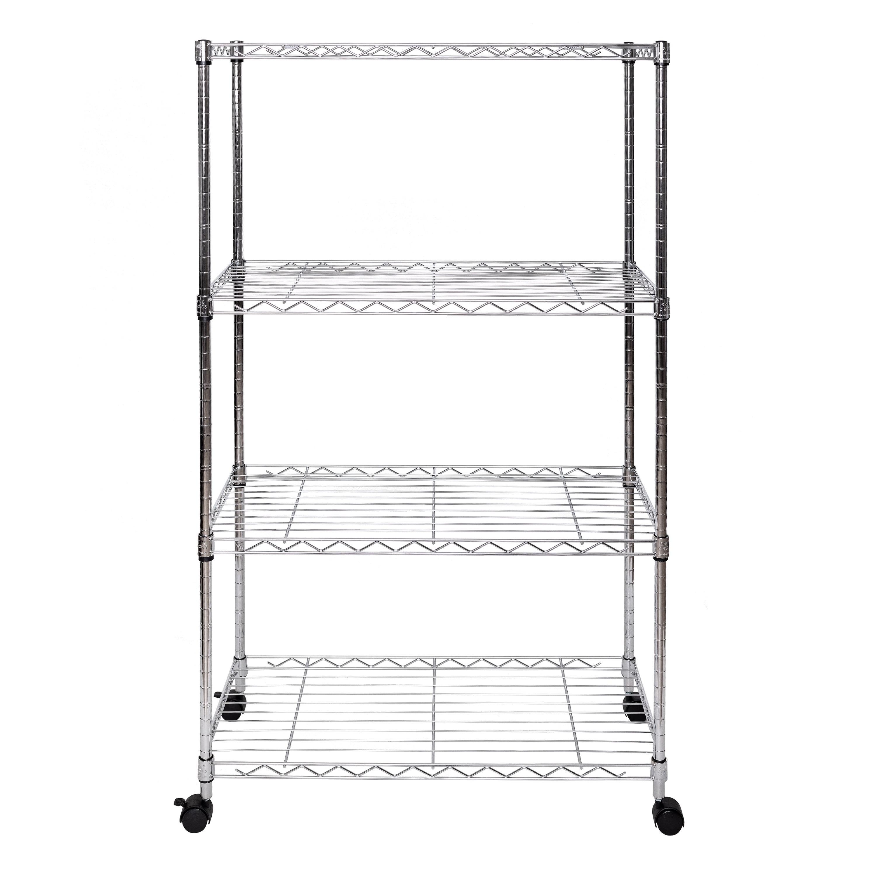 Seville Classics 4-Tier Steel Wire Shelving with Wheels, 30" W x 14" D x 48" H, Chrome