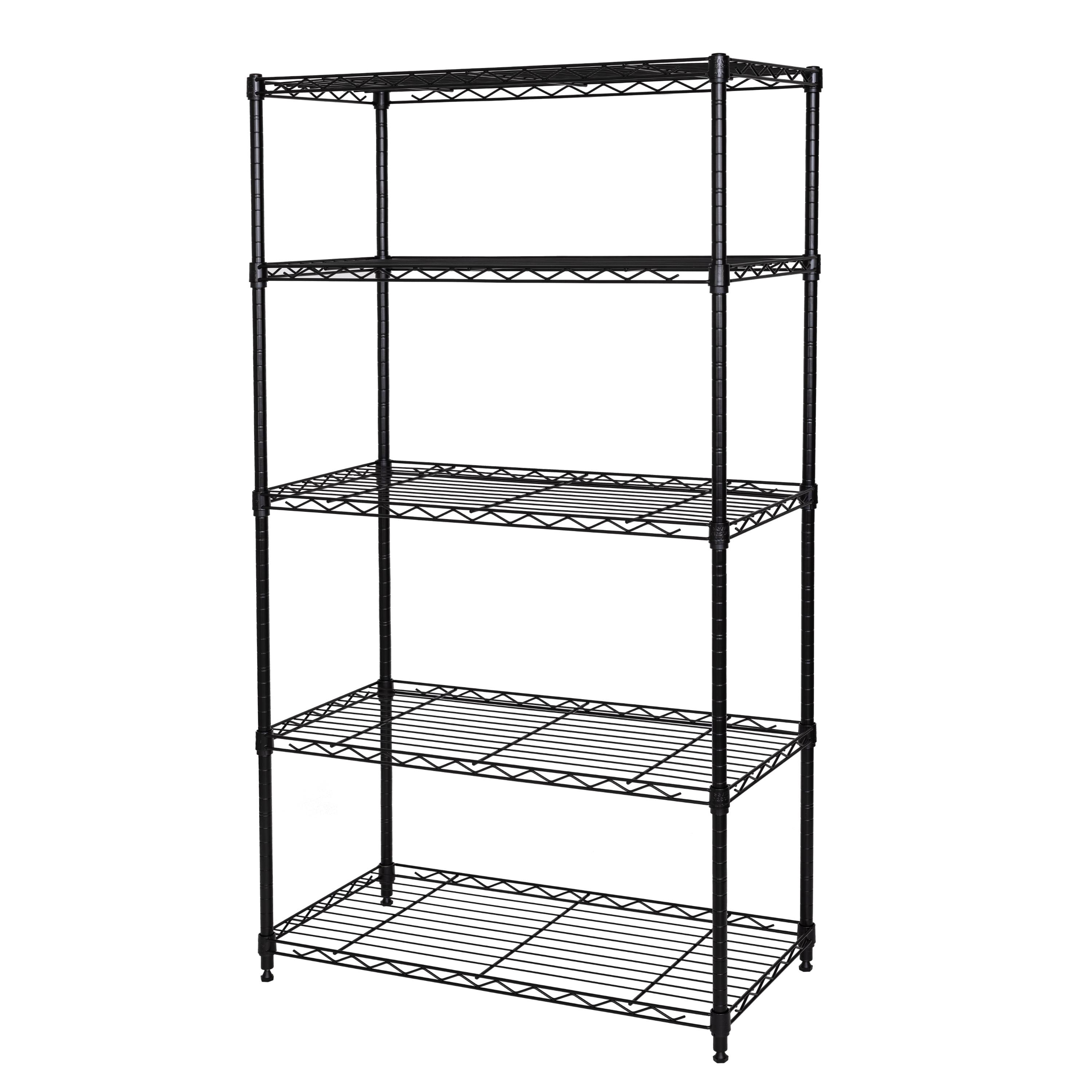 5-Tier Black Steel Wire Shelving Unit with Adjustable Shelves