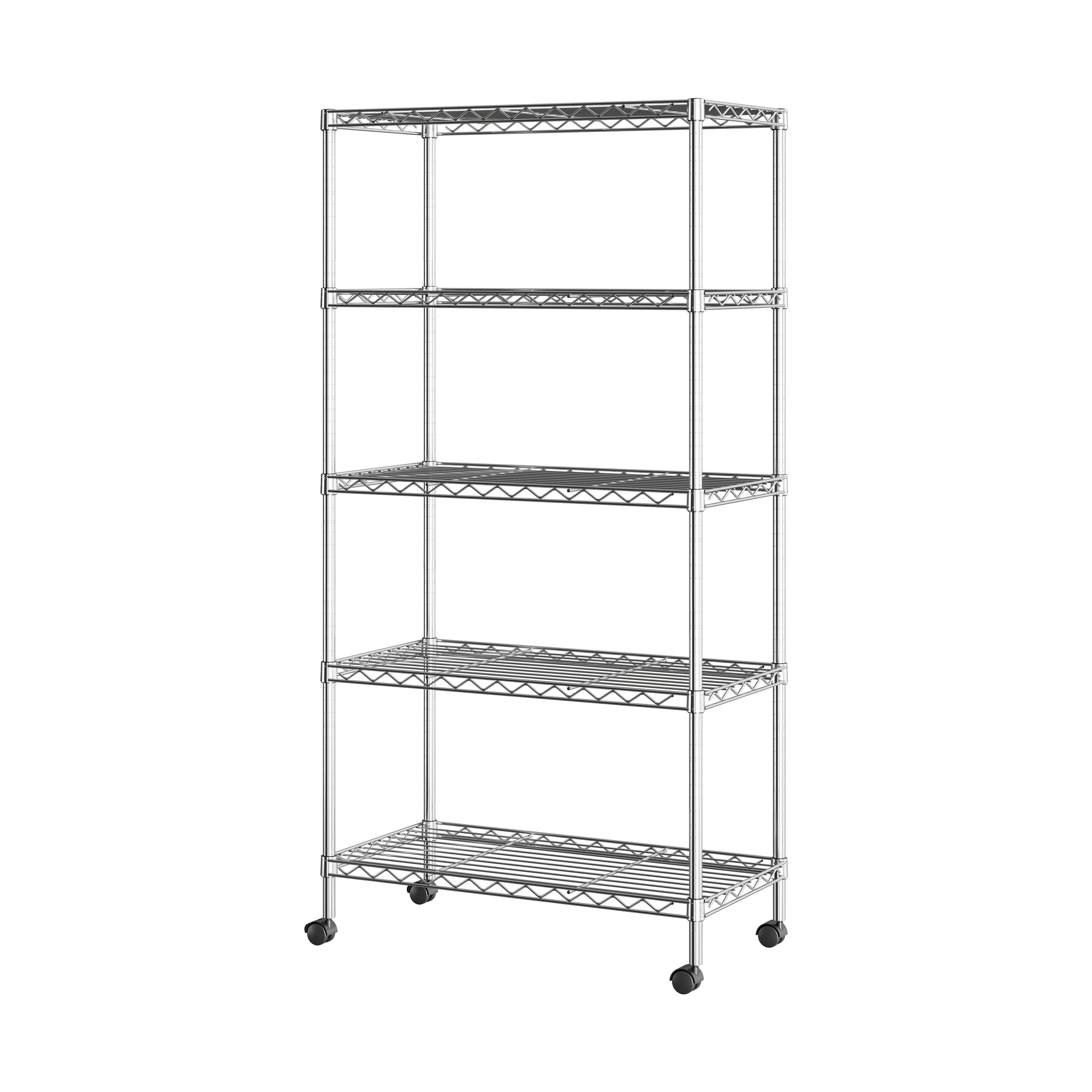 Seville Classics Chrome 5-Tier Steel Wire Shelving Unit with Wheels, 30"W x 61.5"H