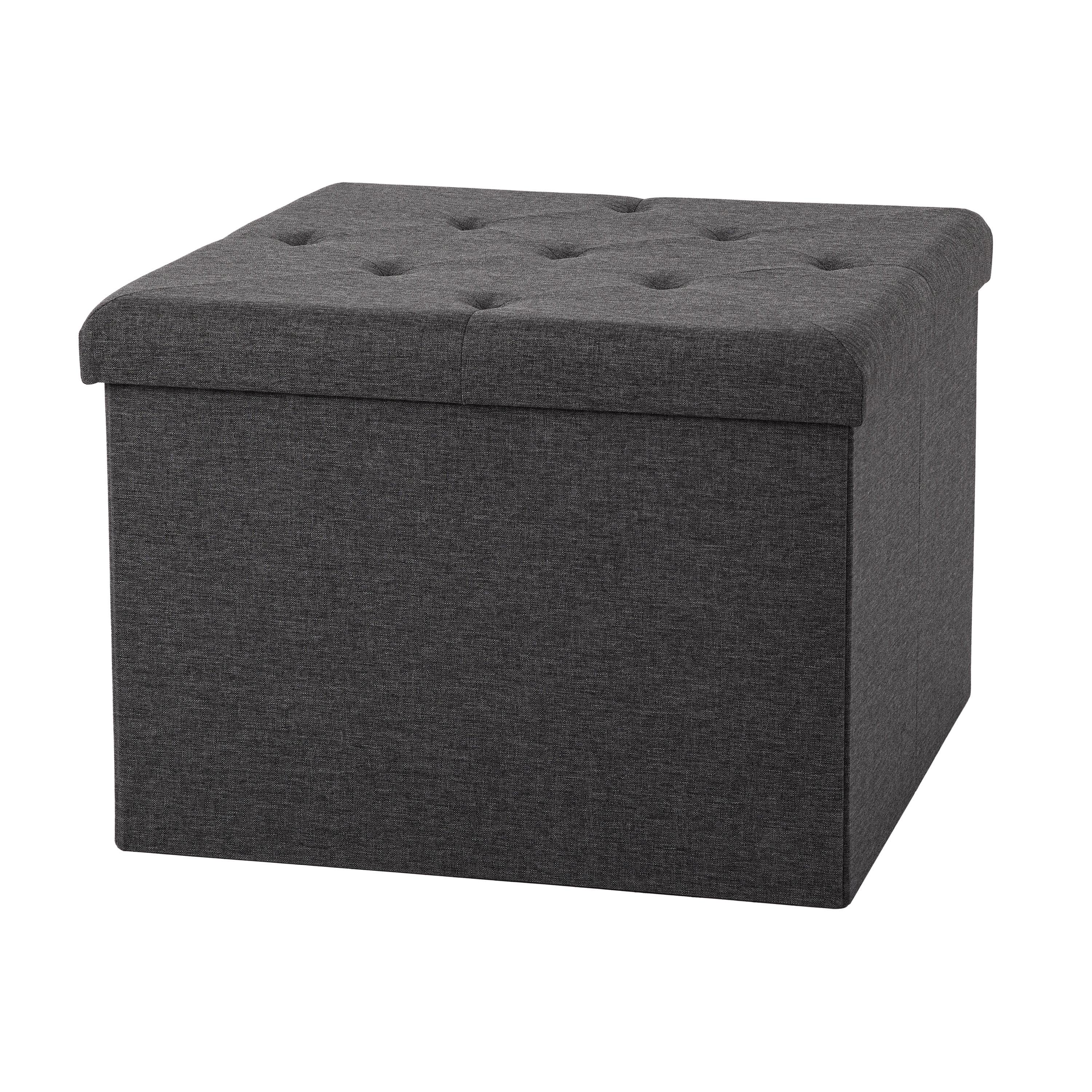 Modern Gray Cushioned Fabric Storage Ottoman with Tray