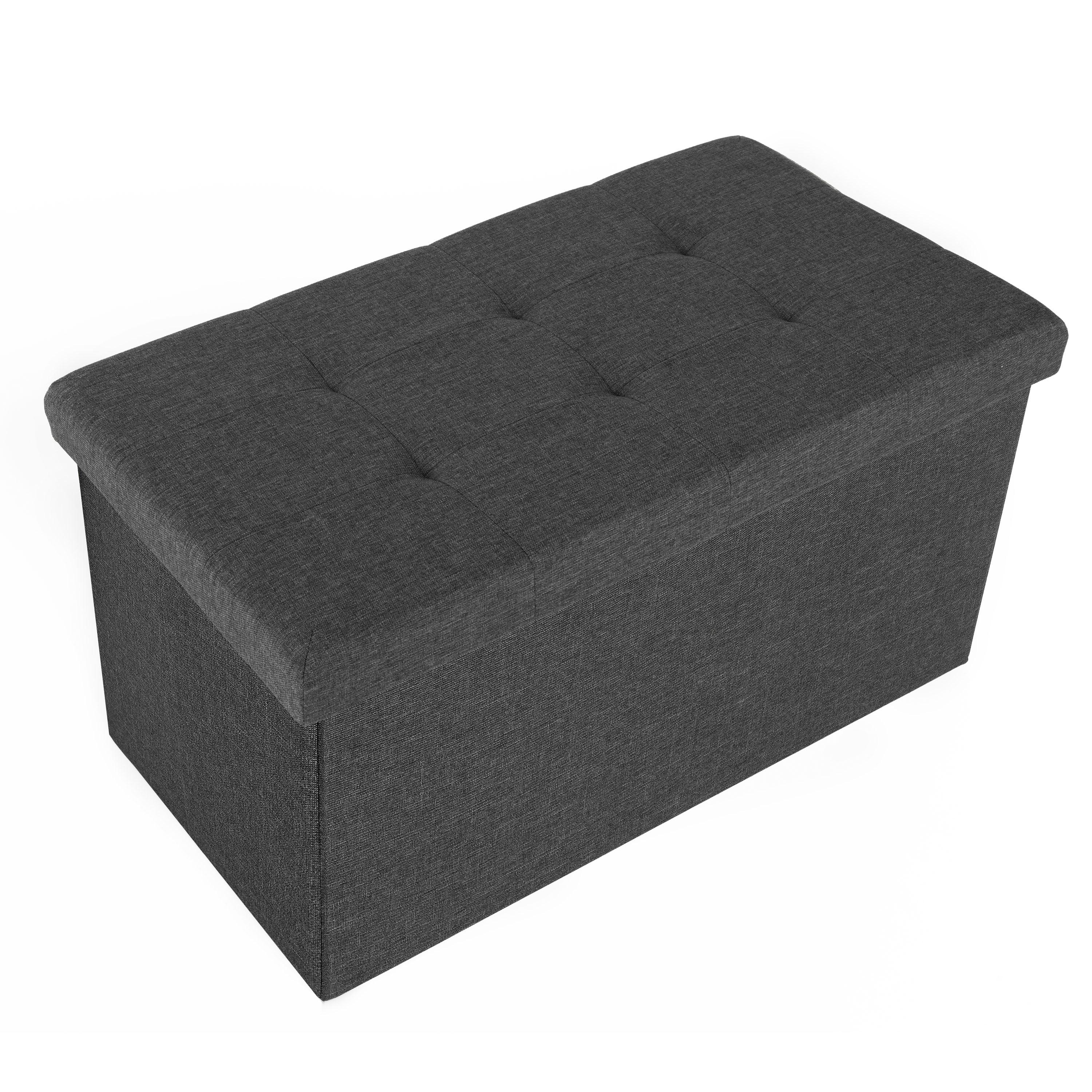 Charcoal Gray Tufted Storage Bench Ottoman with Cushioned Lid