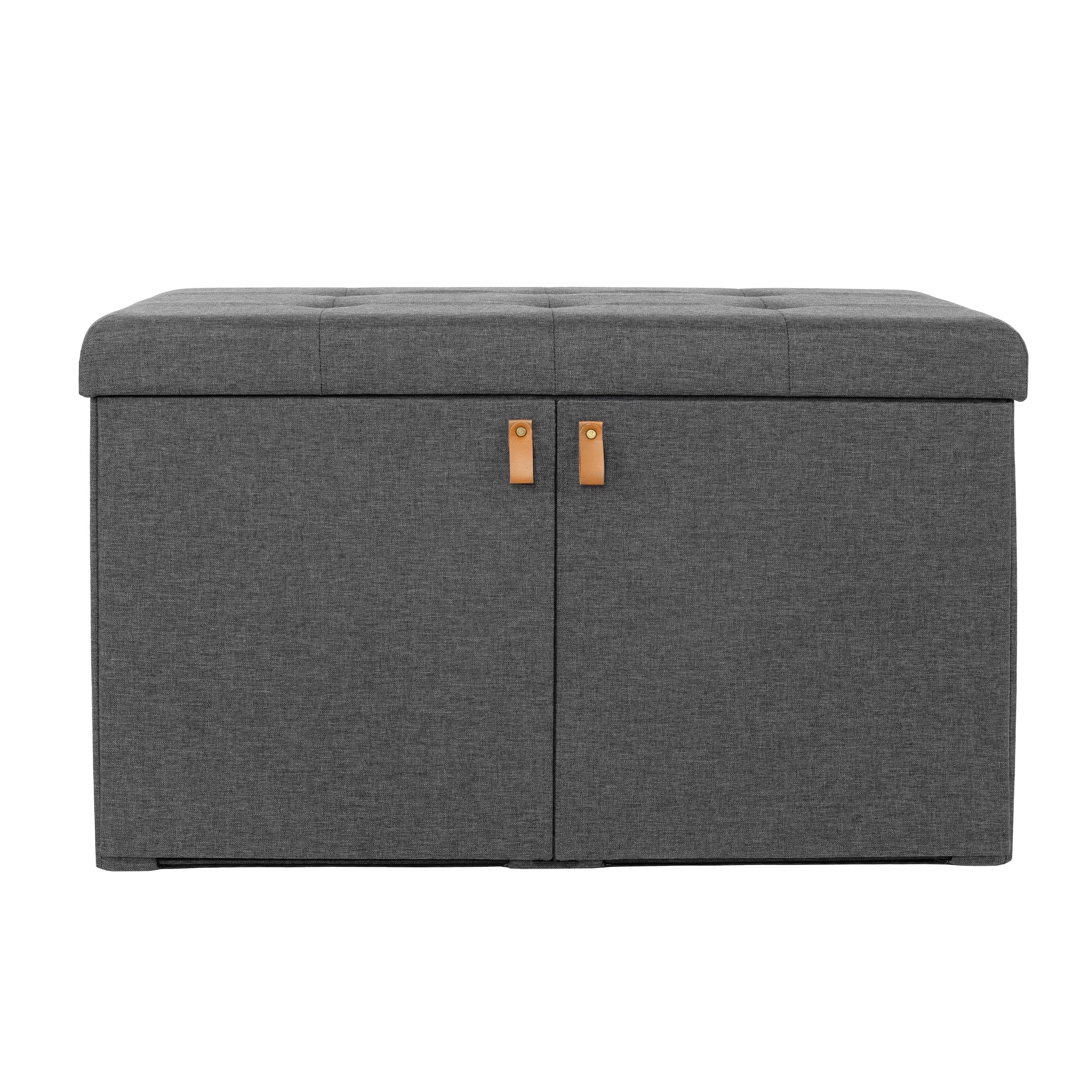 Modern Gray Tufted Ottoman Storage Bench with Adjustable Shoe Shelves