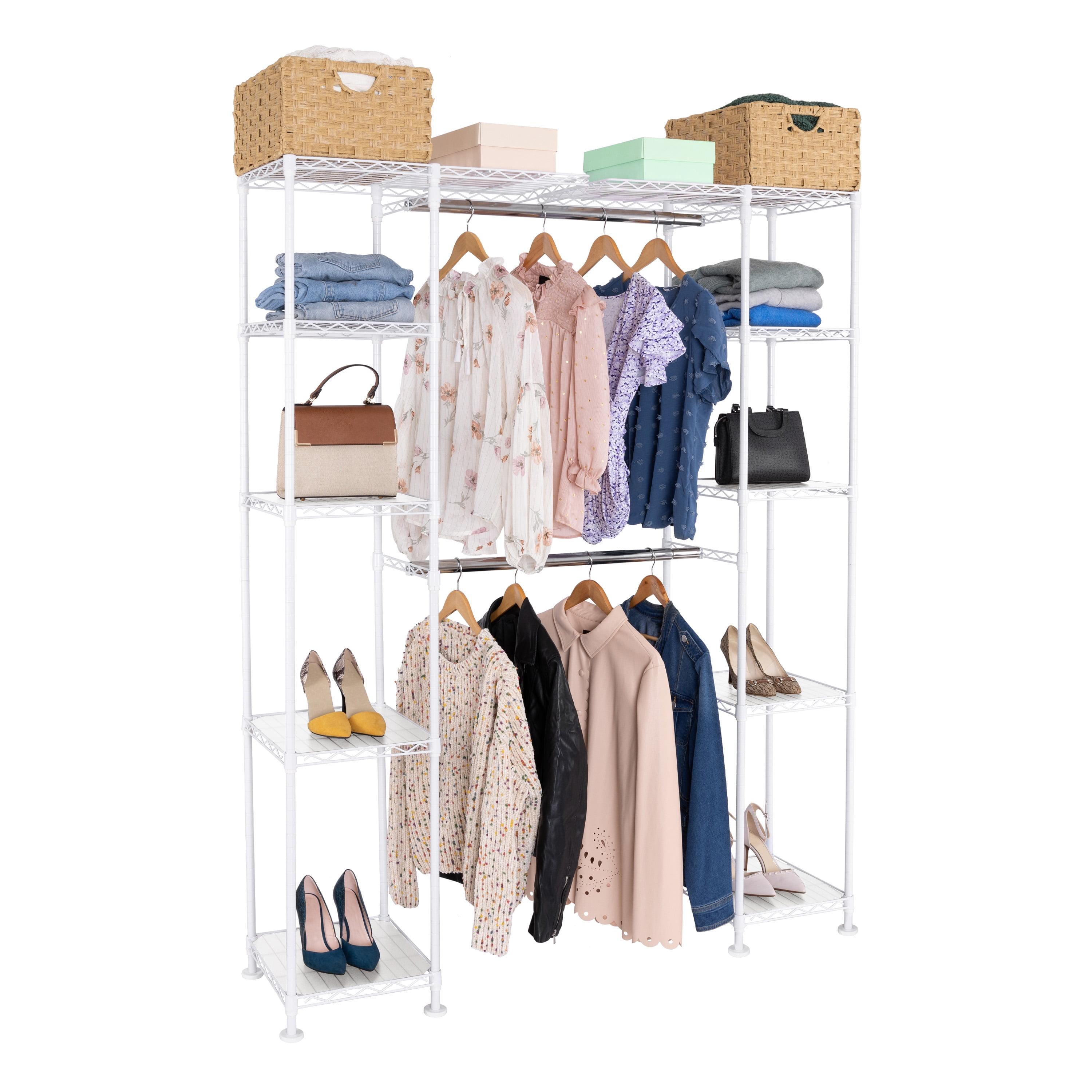 White Expandable Steel Closet Organizer System with Adjustable Shelves