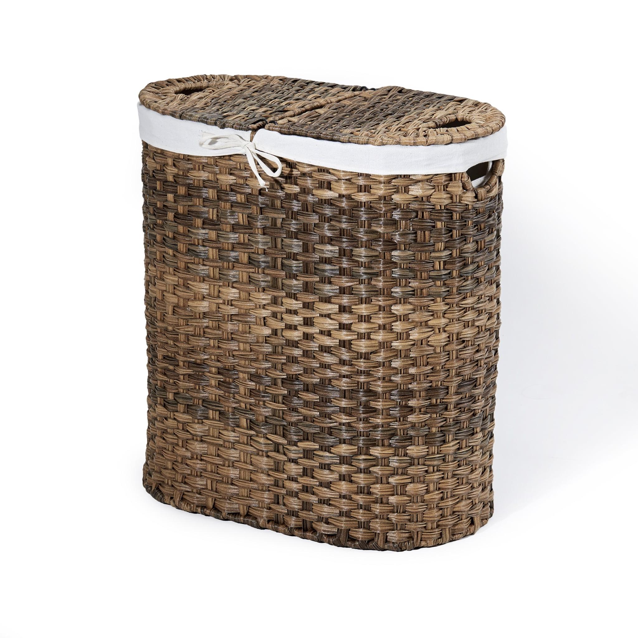 Handwoven Double Lidded Oval Hamper Sorter