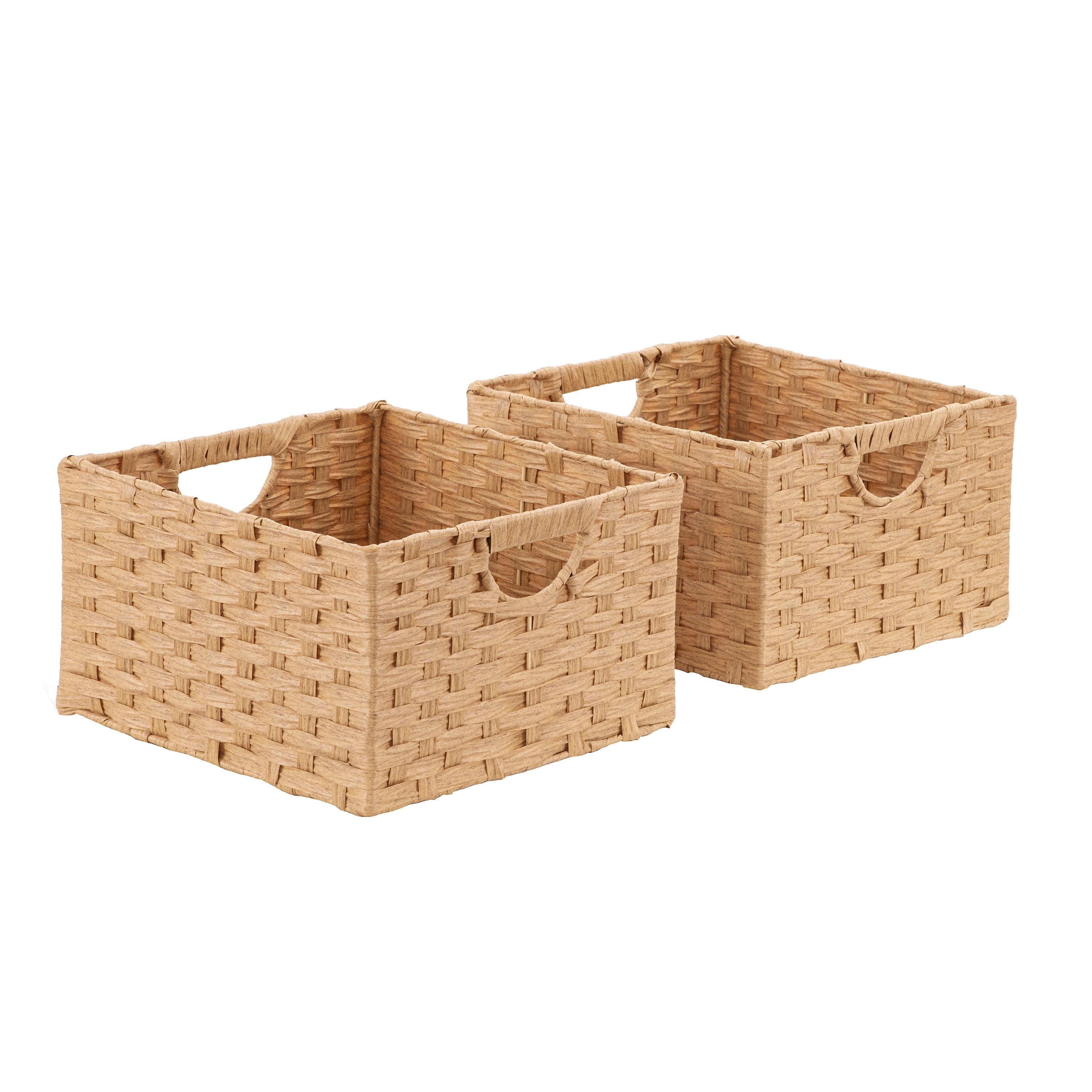 Tan Handwoven Square Synthetic Wicker Storage Basket