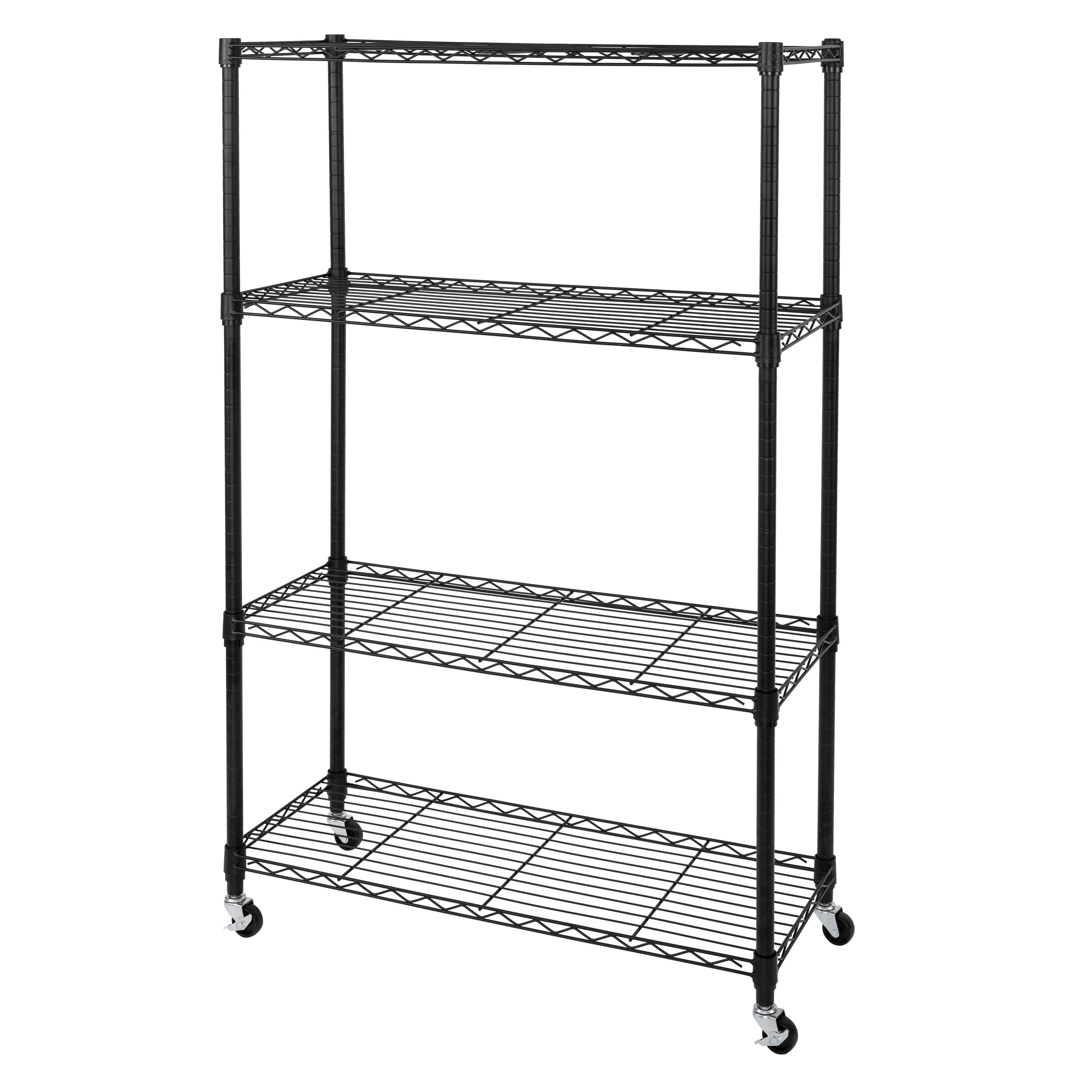 Solid Steel Wire Shelving Storage Unit Adjustable Shelves Organizer Rack, for Home, Kitchen, Office, Garage, Bedroom, Closet, Black, 4-Tier, 36" W x 14" D