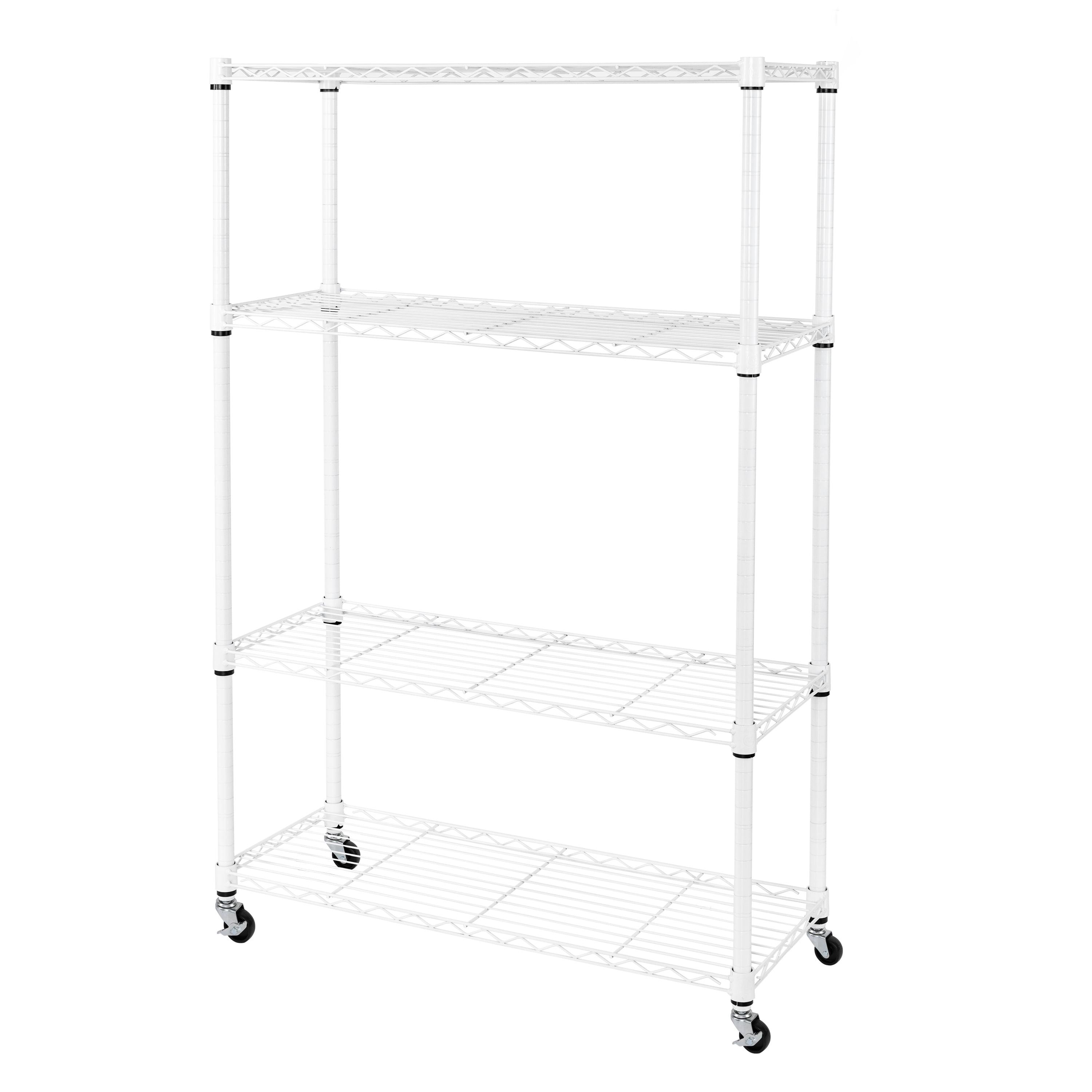 White Adjustable 4-Tier Steel Wire Shelving Unit with Wheels