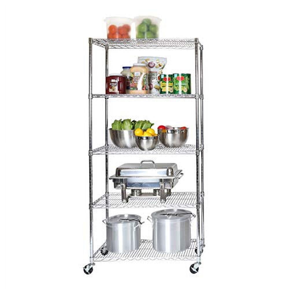 Seville Classics UltraDurable Commercial-Grade 5-Tier NSF-Certified Steel Wire Shelving with Wheels, 36" x 18", Steel