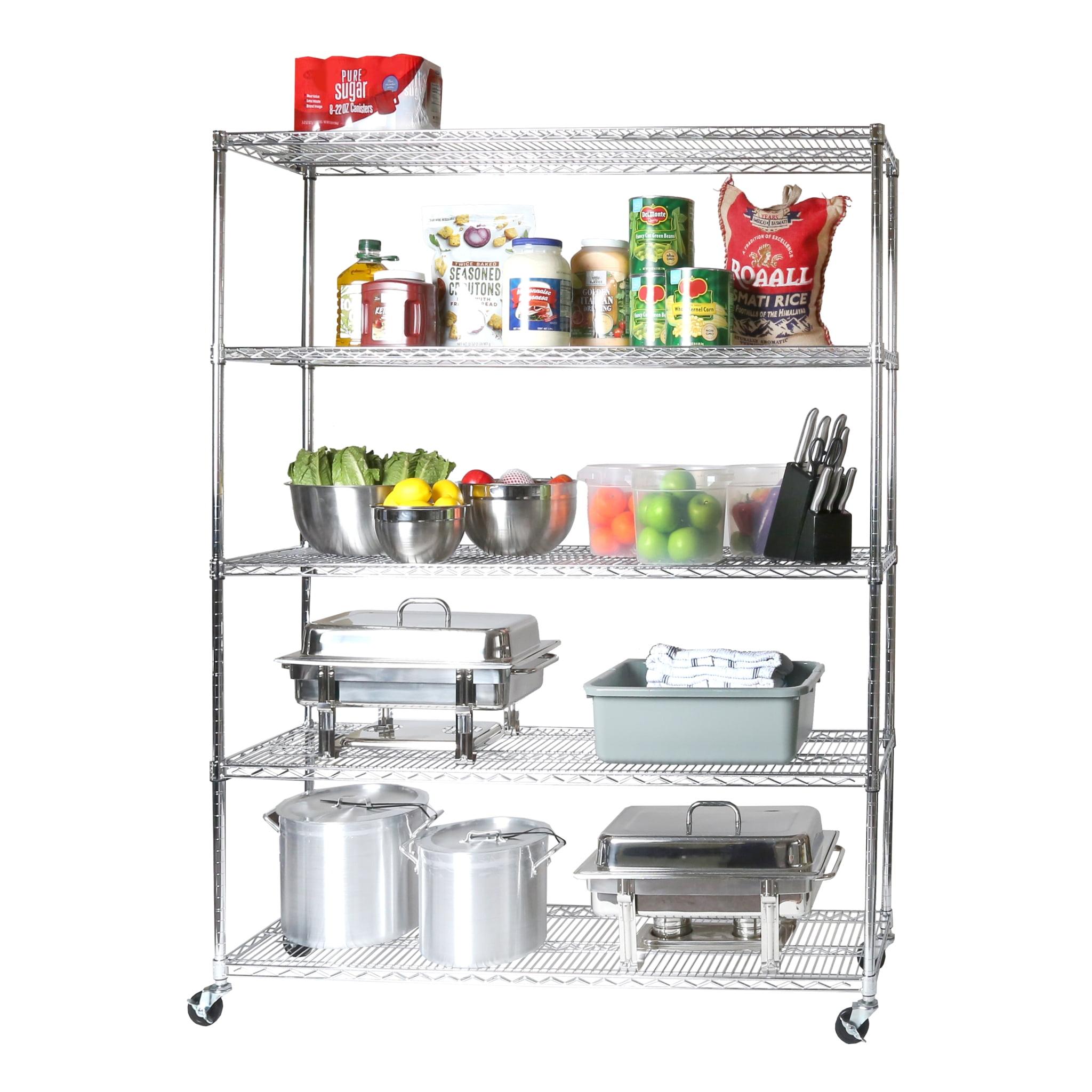 UltraDurable 5-Tier Silver Steel Shelving Unit with Wheels