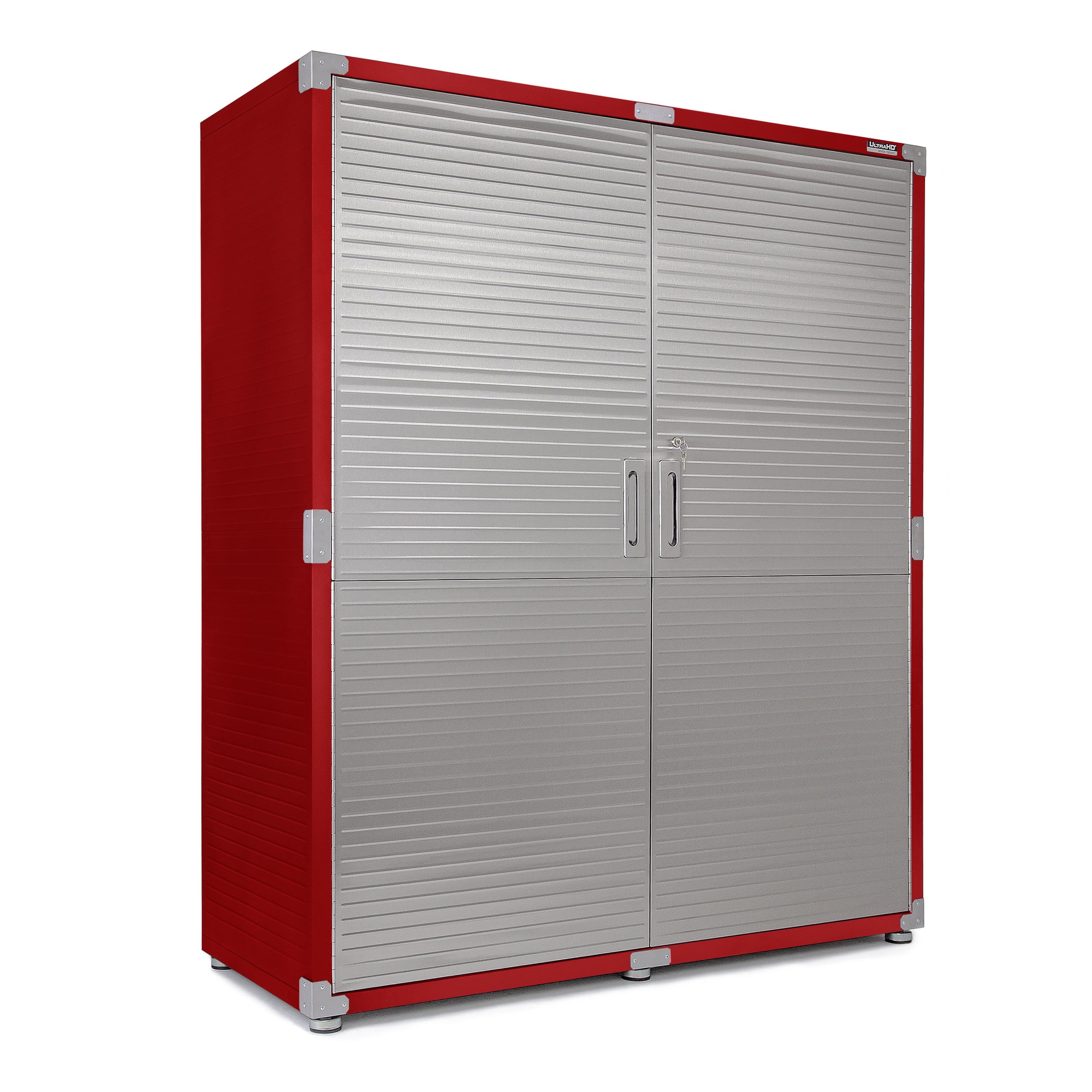 Red and Silver Lockable Extra-Wide Storage Cabinet with Adjustable Shelving