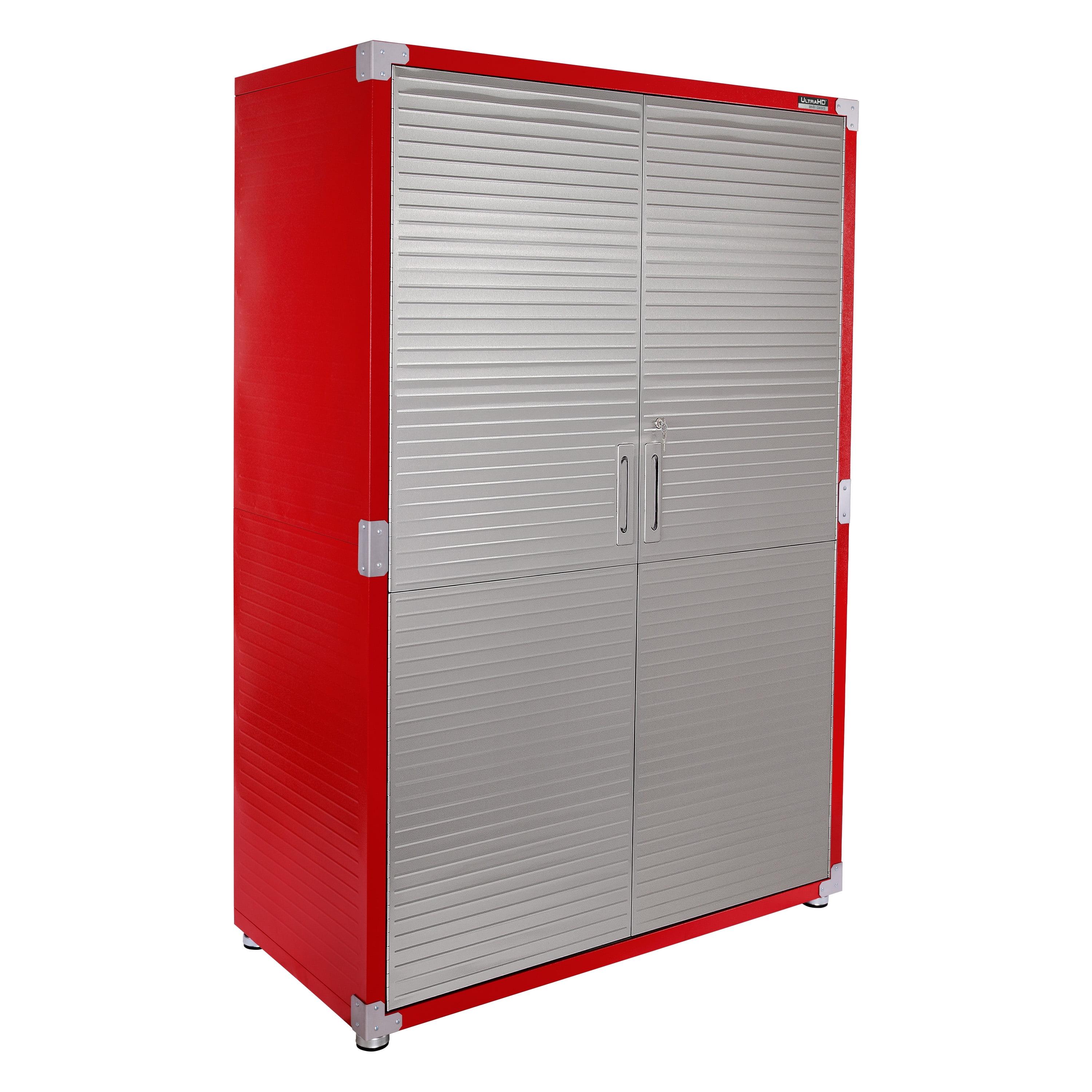 Red Steel Office Storage Cabinet with Adjustable Shelves