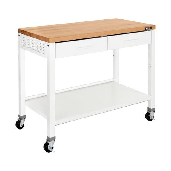 48'' Wide Stainless Steel Kitchen Rolling Cart Island with Solid Wood Top