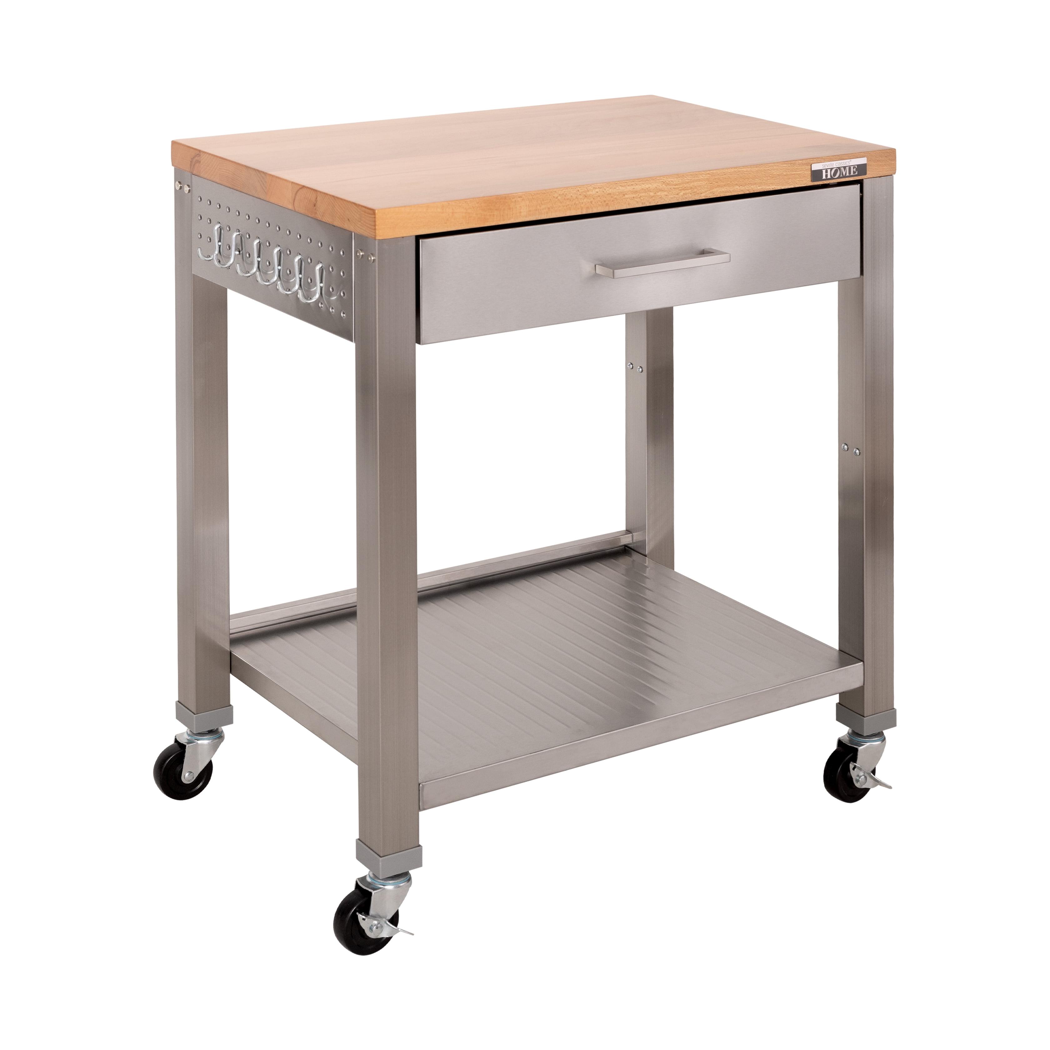 Stainless Steel and Wood Kitchen Cart with Storage