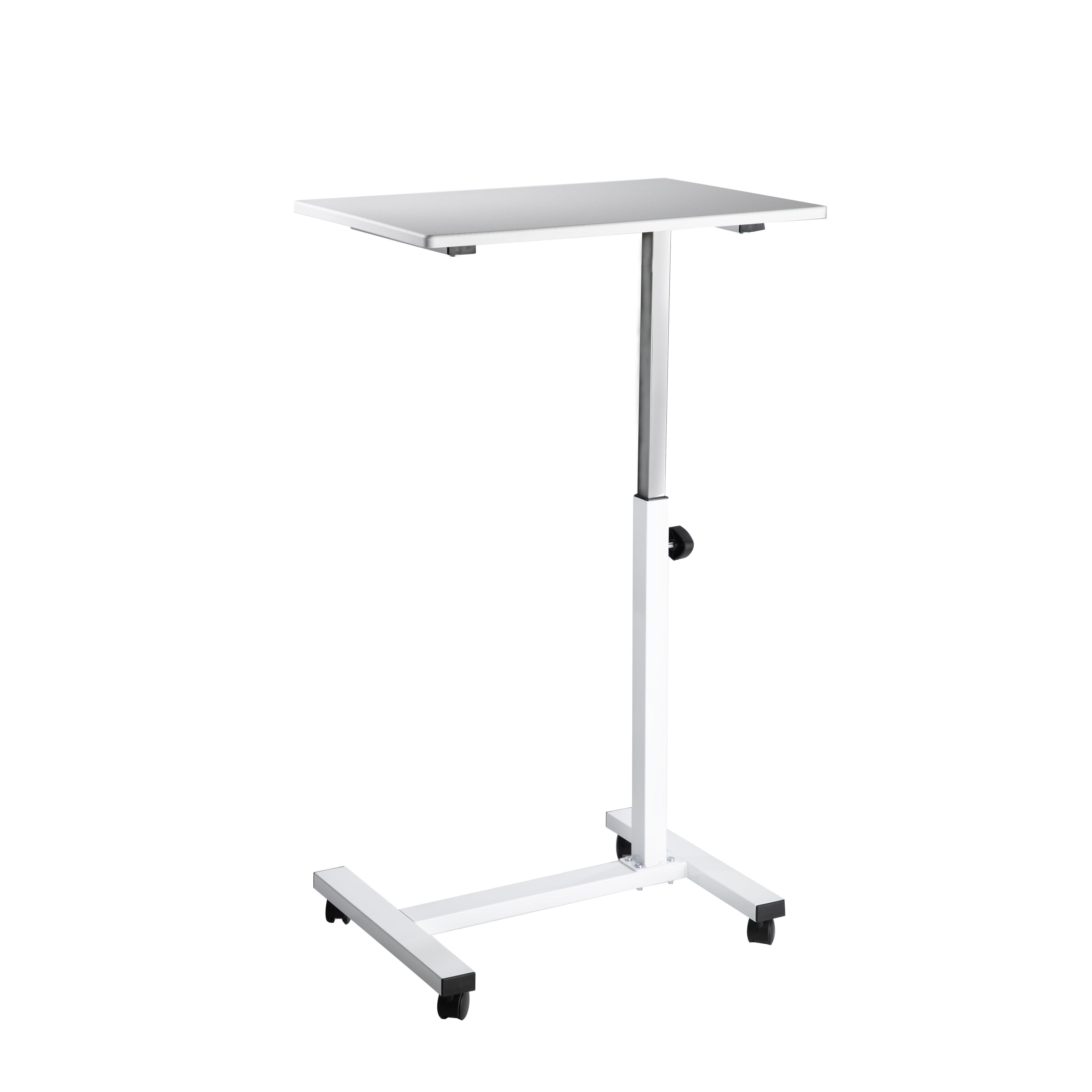 White Adjustable Height Rolling Laptop Desk with Wheels