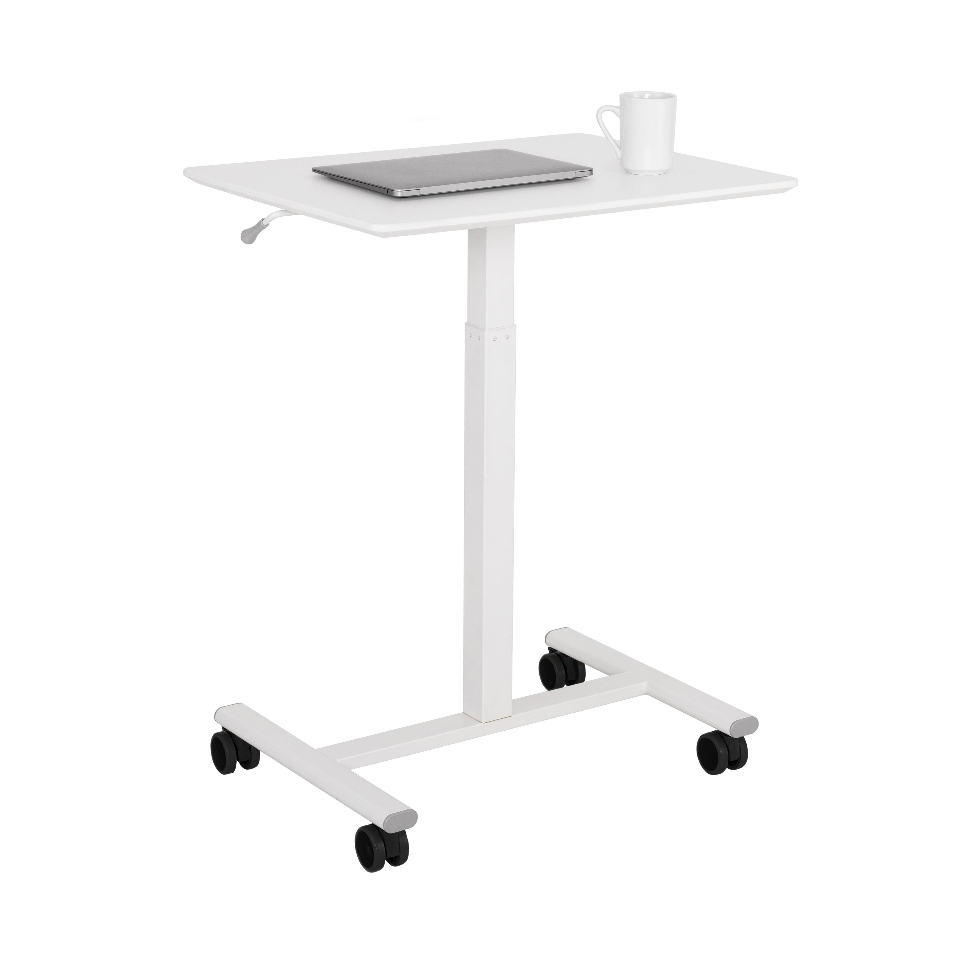 White Adjustable Height Mobile Rolling Laptop Cart Desk