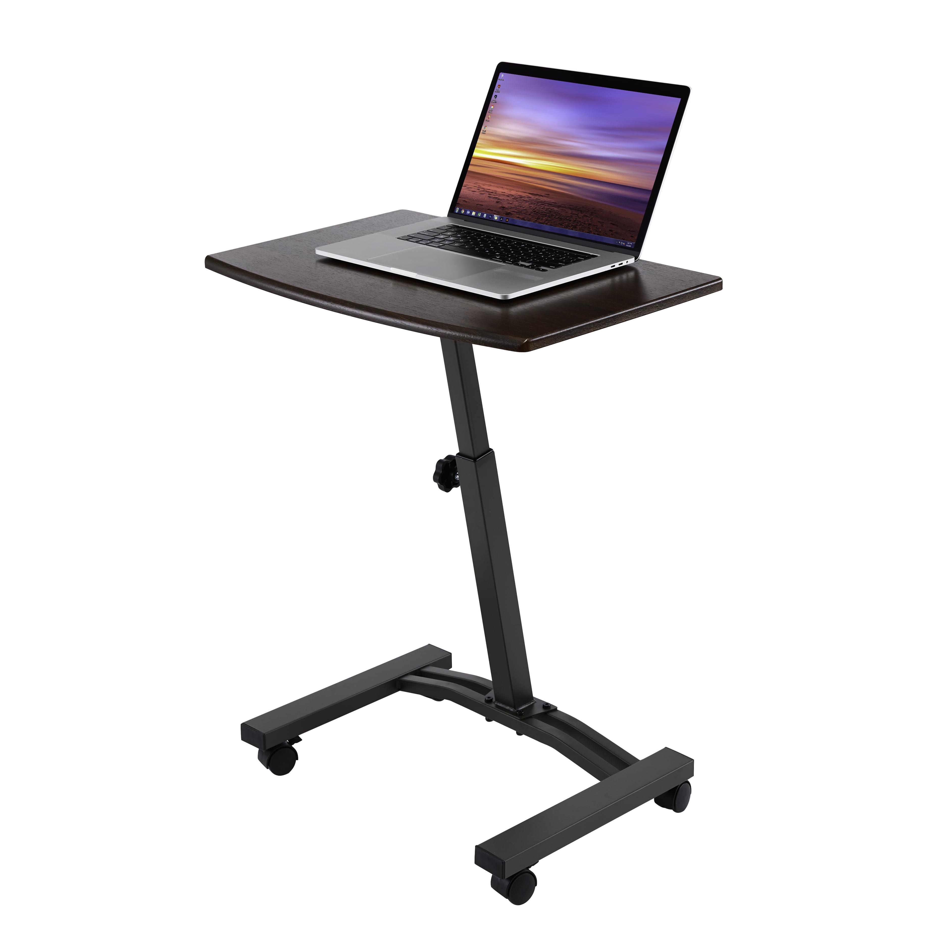 Walnut Adjustable Height 24'' Rolling Laptop Cart with Locking Wheels