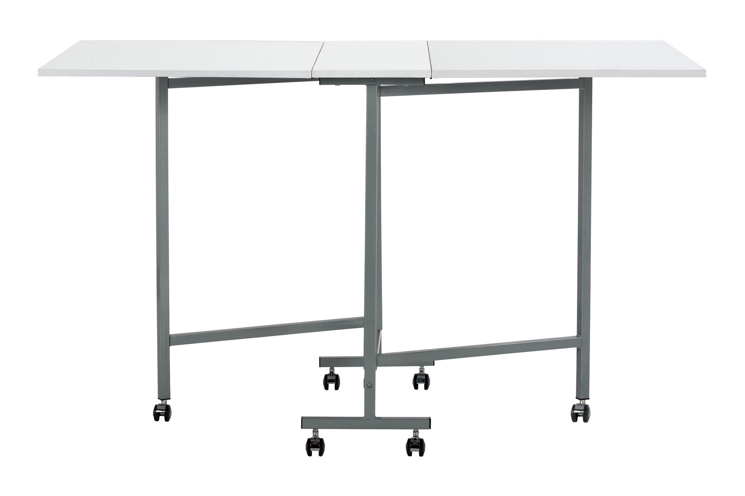 Sew Ready Silver White Folding Craft Table with Locking Wheels