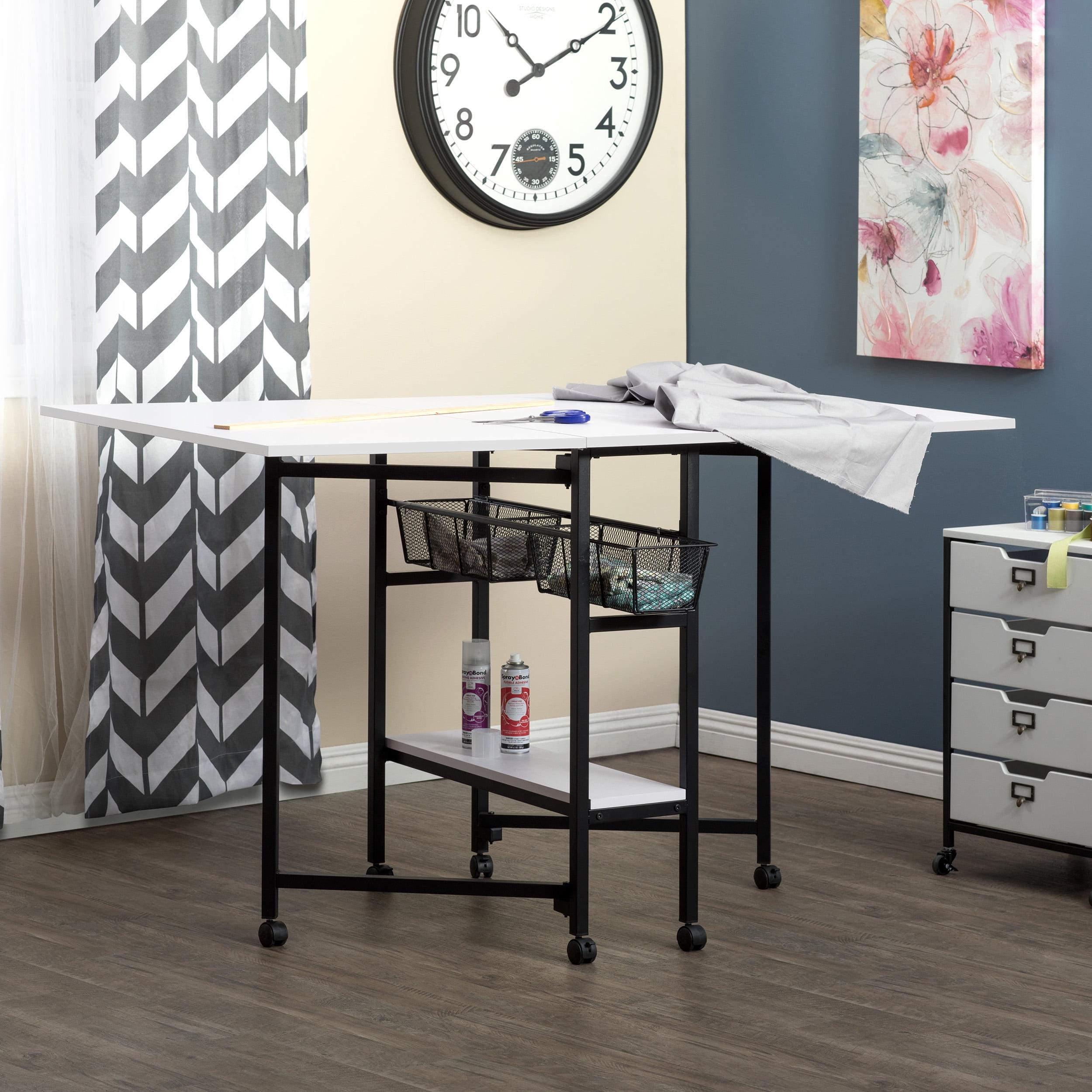 Black and White Metal Folding Craft Table with Storage