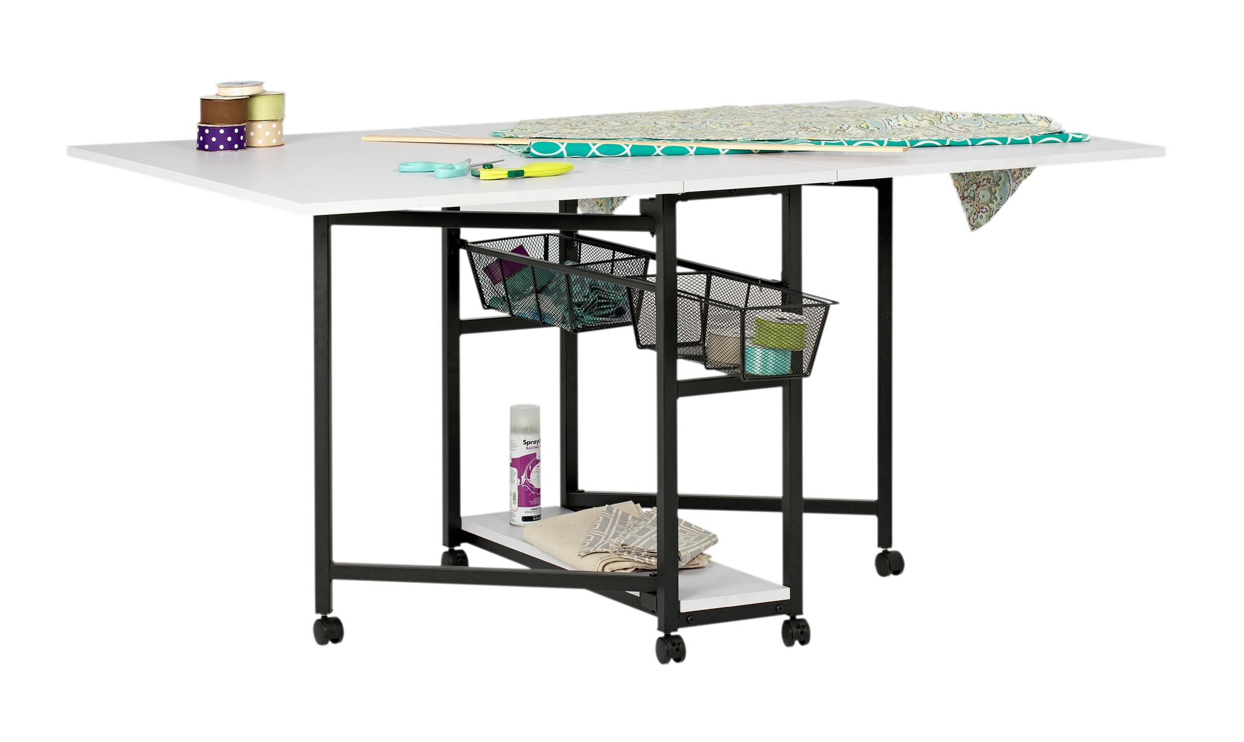 30&#34; Fixed Height Mobile Fabric Cutting Table with Storage Charcoal/White - Sew Ready