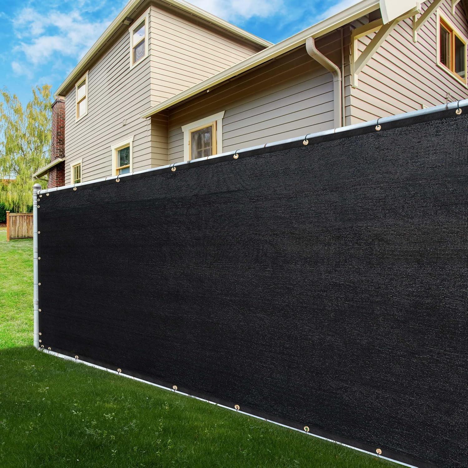 6' x 12' Black HDPE Privacy Fence Screen with Brass Grommets