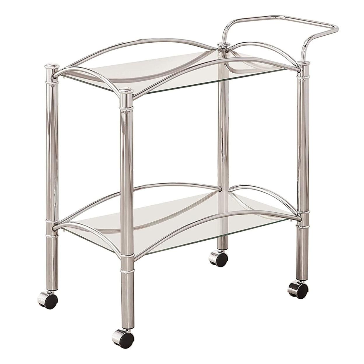 Chrome and Glass 2-Tier Serving Cart with Casters