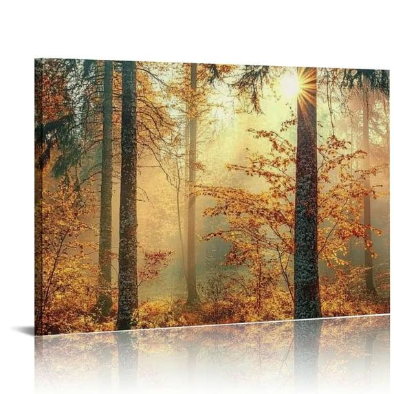 Shadudu  Mystery Forest Light Wall Art, Nature Landscape Pictures Canvas Prints Wall Decor, Autumn Trees Paintings Hang for Office Bedroom, Bathroom, Living Room for Home Decoration  36x24in