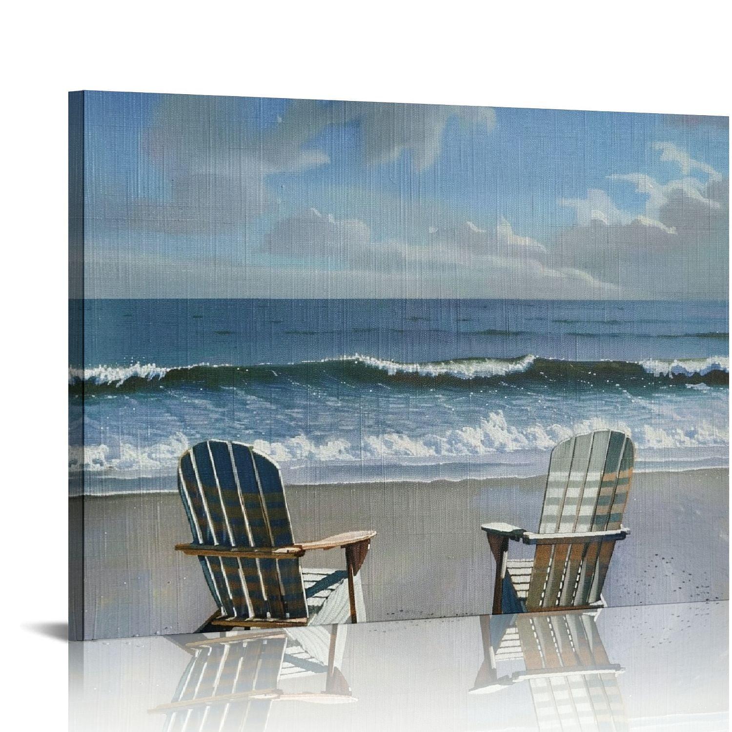 Shadudu The Stupell Home Decor Two White Chairs on The Beach Stretched Canvas Wall Art, 20x16-inch, Multi-Color 20x16in
