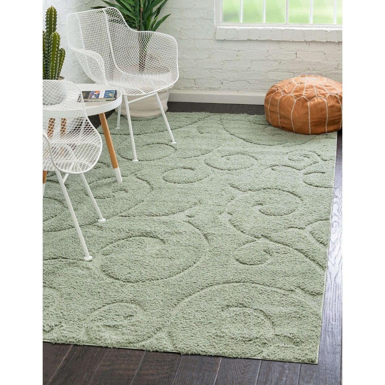 Unique Loom Carved Floral Shag Rug , 5' 1" x 8' 0" ,Green