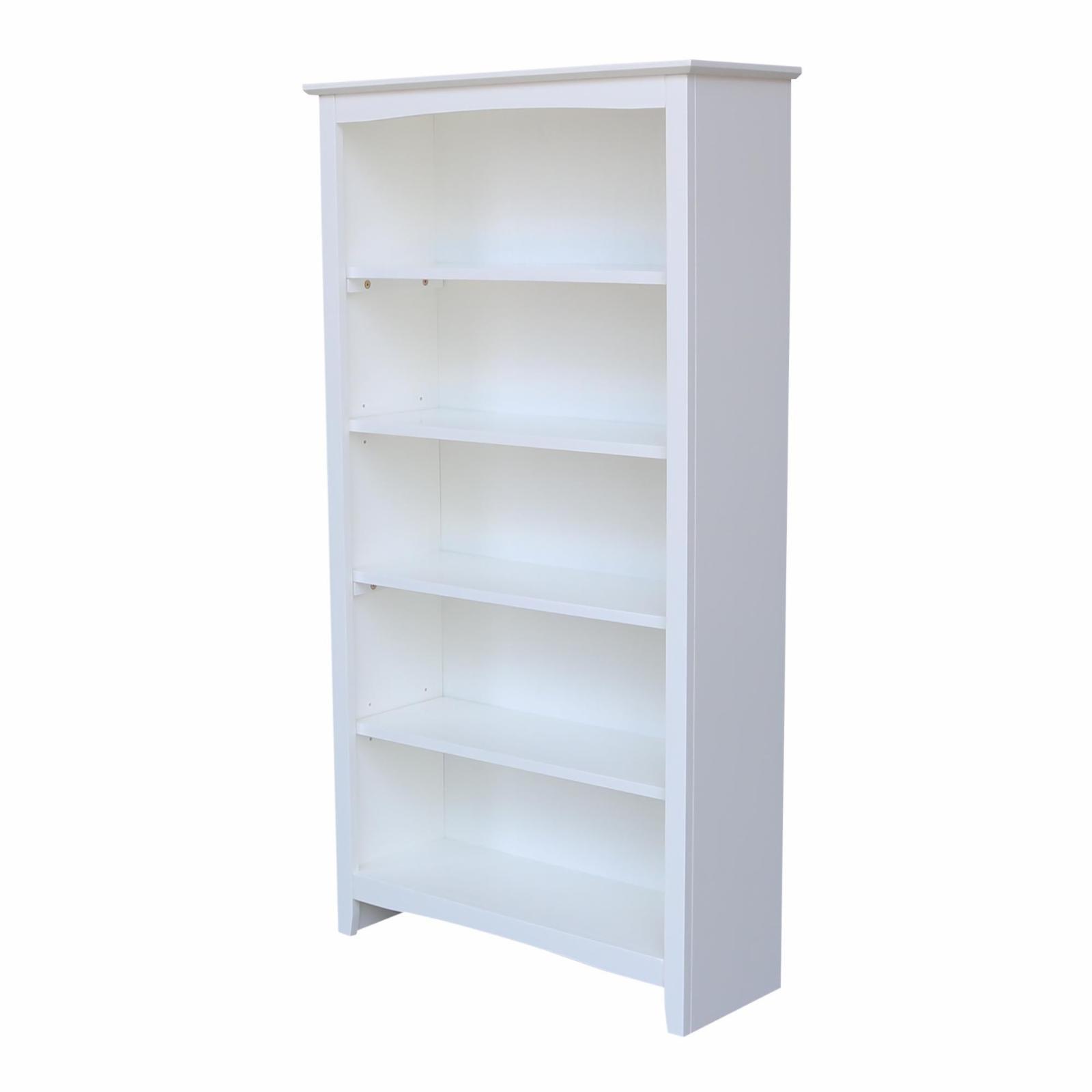 Transitional Solid Hardwood 60" White Shaker Bookshelf