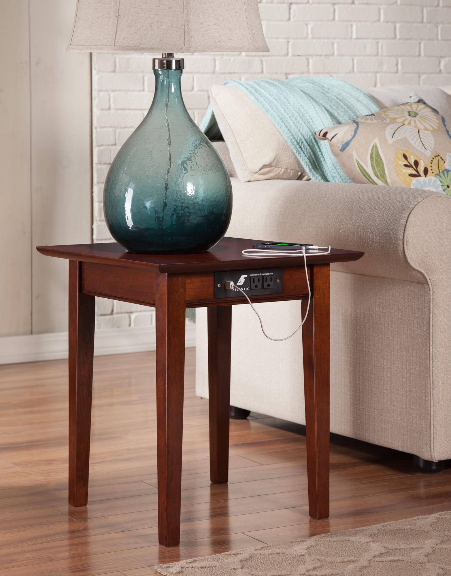 Classic Shaker 24" Square Walnut Wood End Table with Charging Station