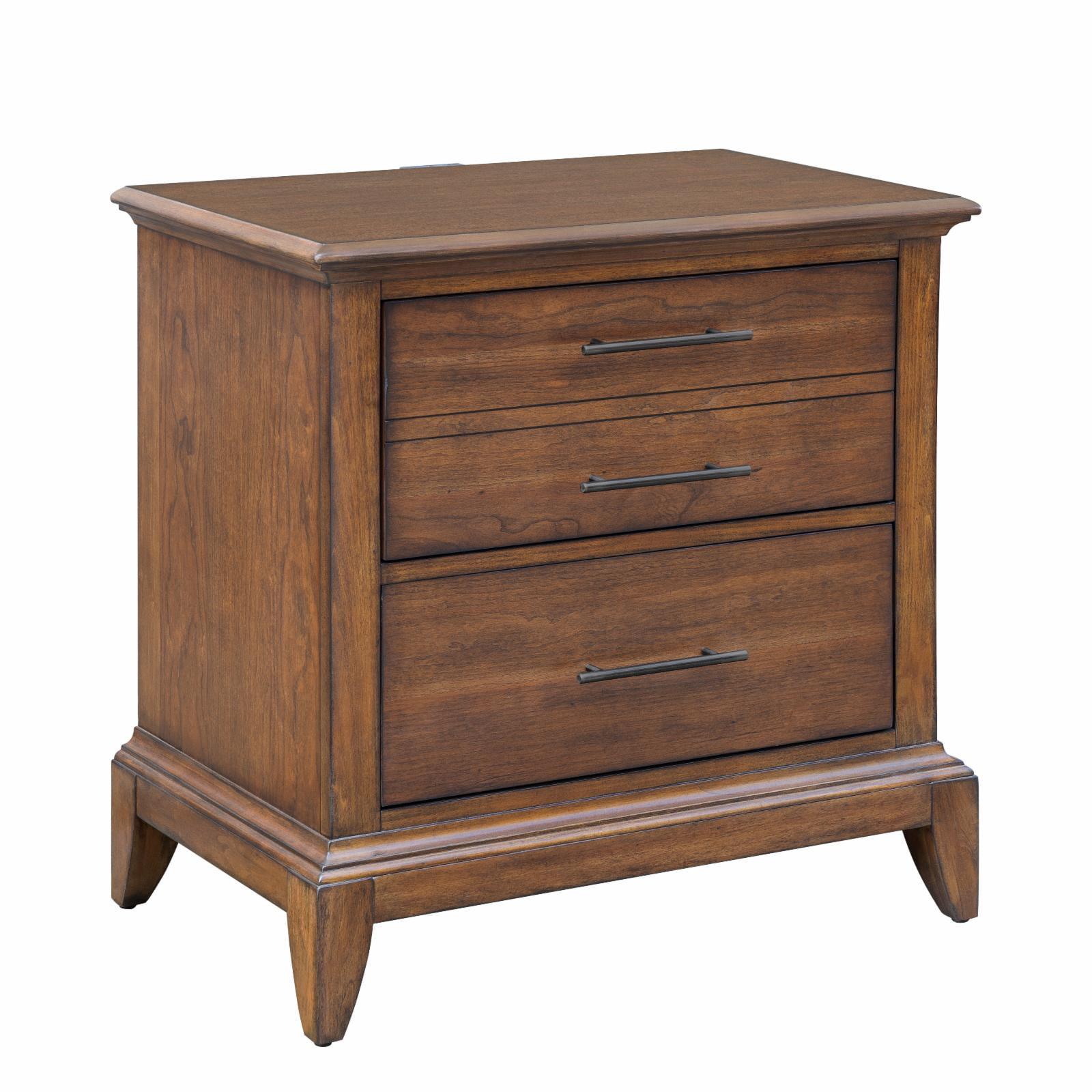 Traditional Brown Cherry Veneer 2 Drawer Nightstand with USB