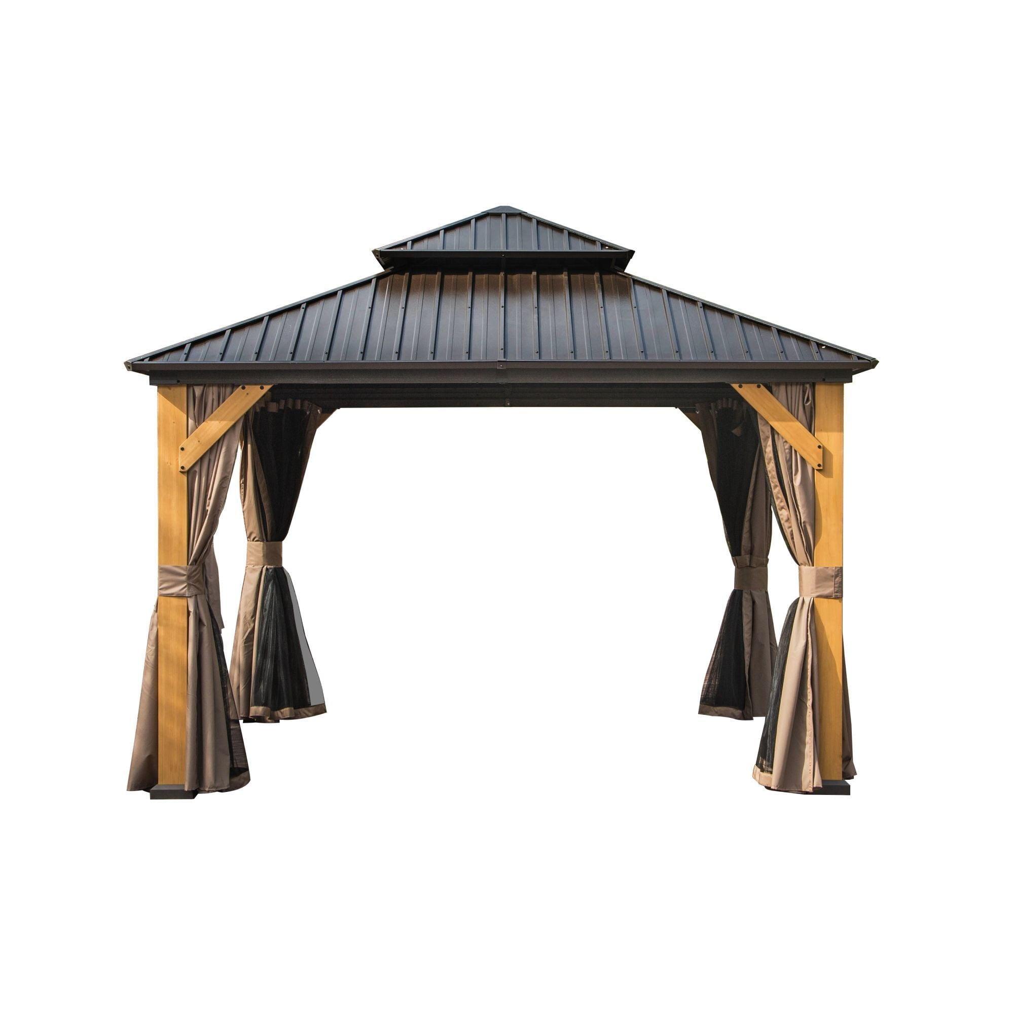 12'x12' Brown Cedar Wood Frame Gazebo with Galvanized Steel Roof