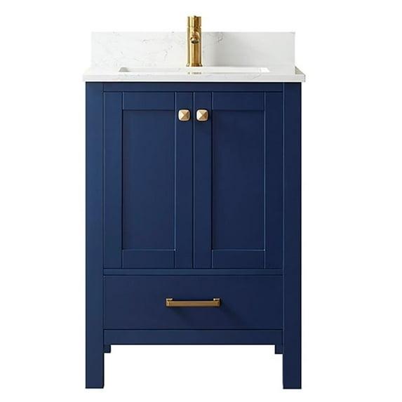 Shannon 24" Single Sink Bathroom Vanity White Stone Top in Blue No Mirror