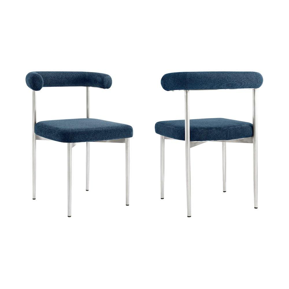 Armen Living Set of 2 Shannon Brushed Stainless Steal and Fabric Dining Chairs Blue