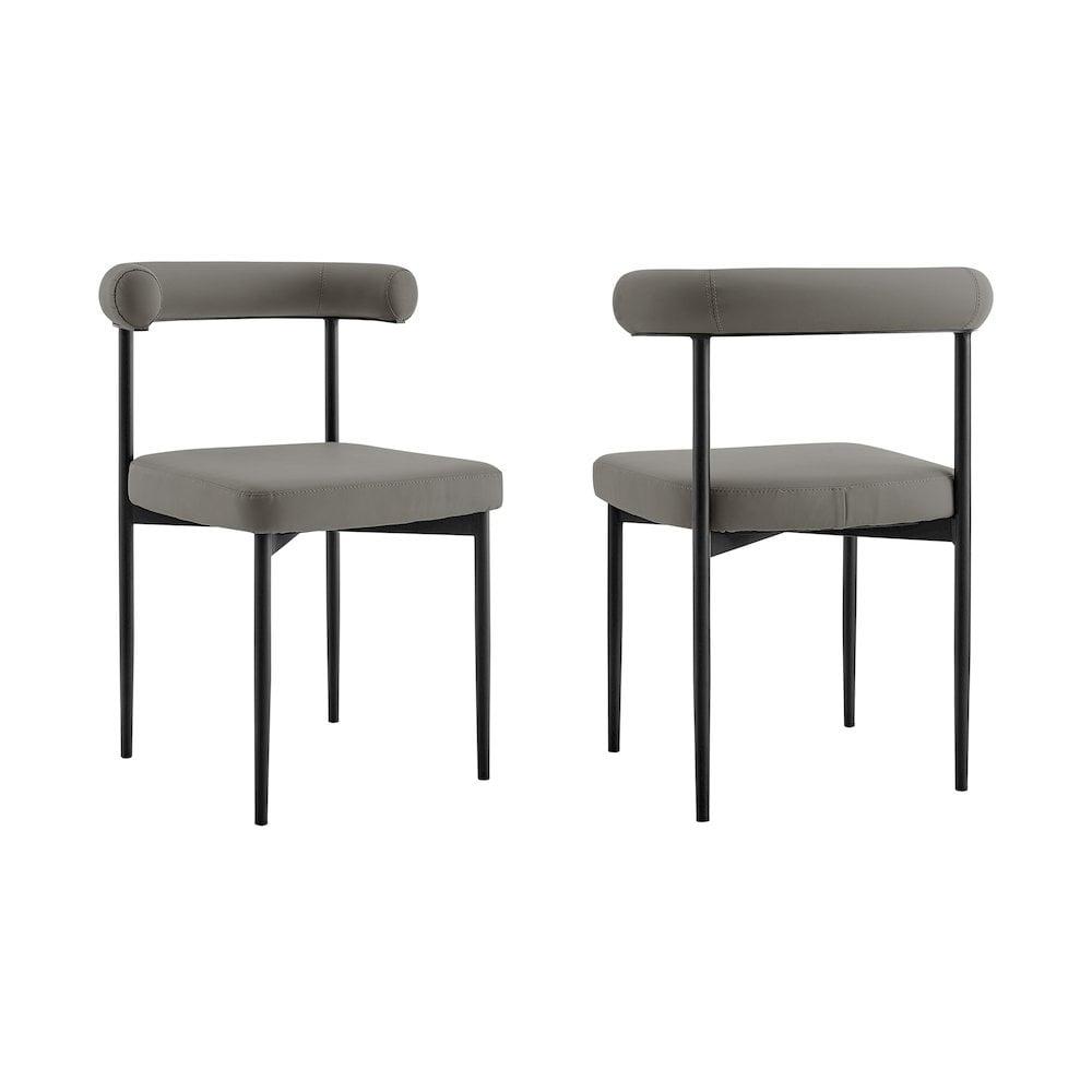Armen Living Set of 2 Shannon Iron and Faux Leather Dining Chairs Matte Black/Light Gray