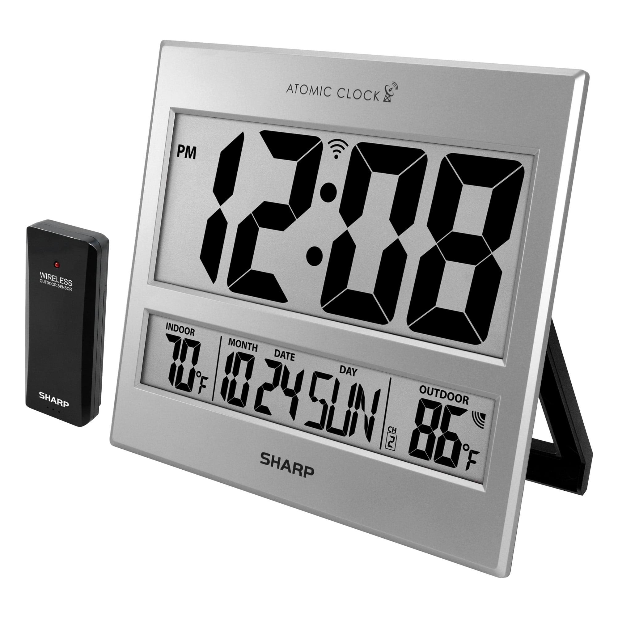 Silver Digital Atomic Wireless Wall Clock with Temperature Display