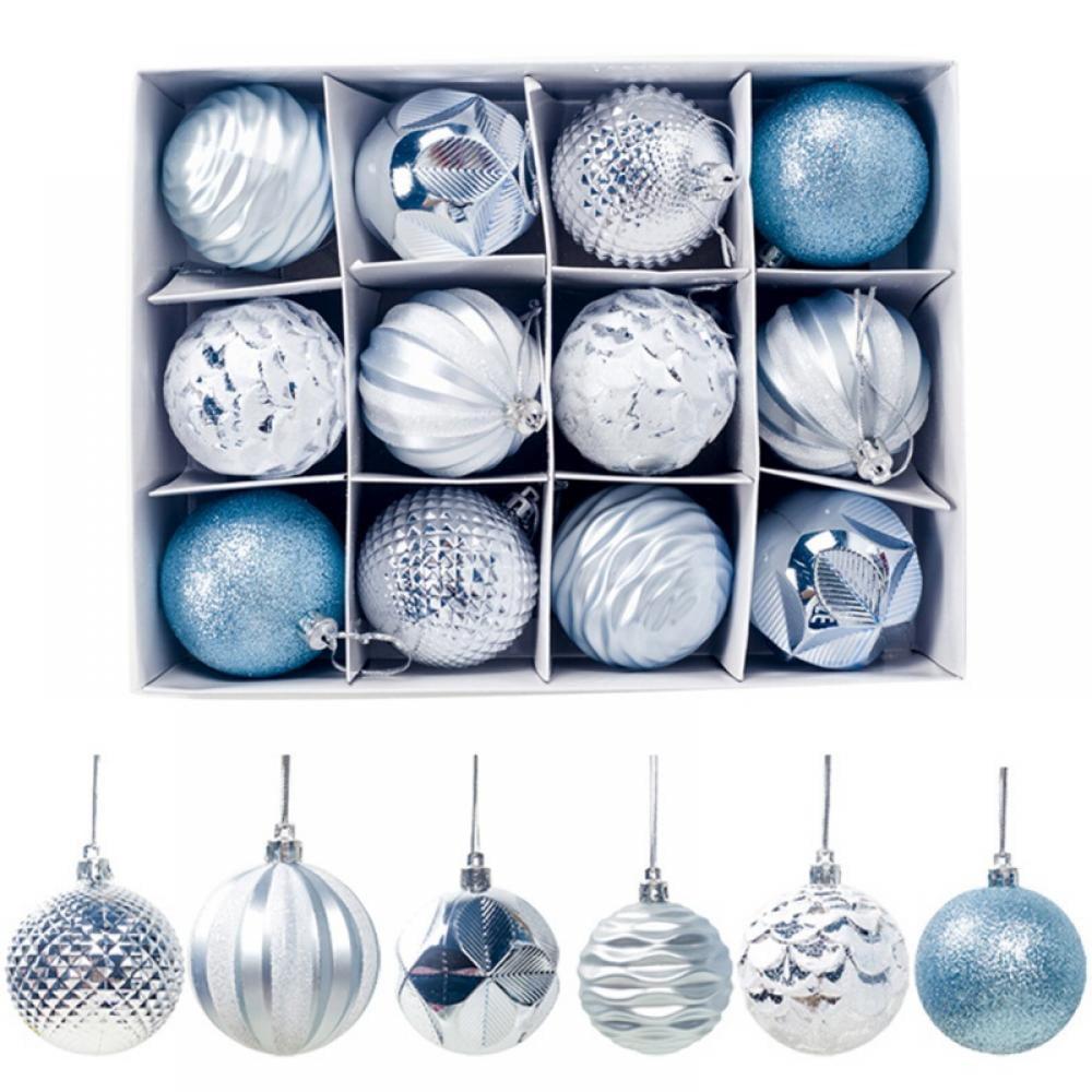 SuoKom Christmas Balls, 12Pcs 2.36 Inch Blue Christmas Balls Hanging Ornaments Shatterproof Delicate Baubles Set, for Home Holiday Party Xmas Tree Decoration Gifts