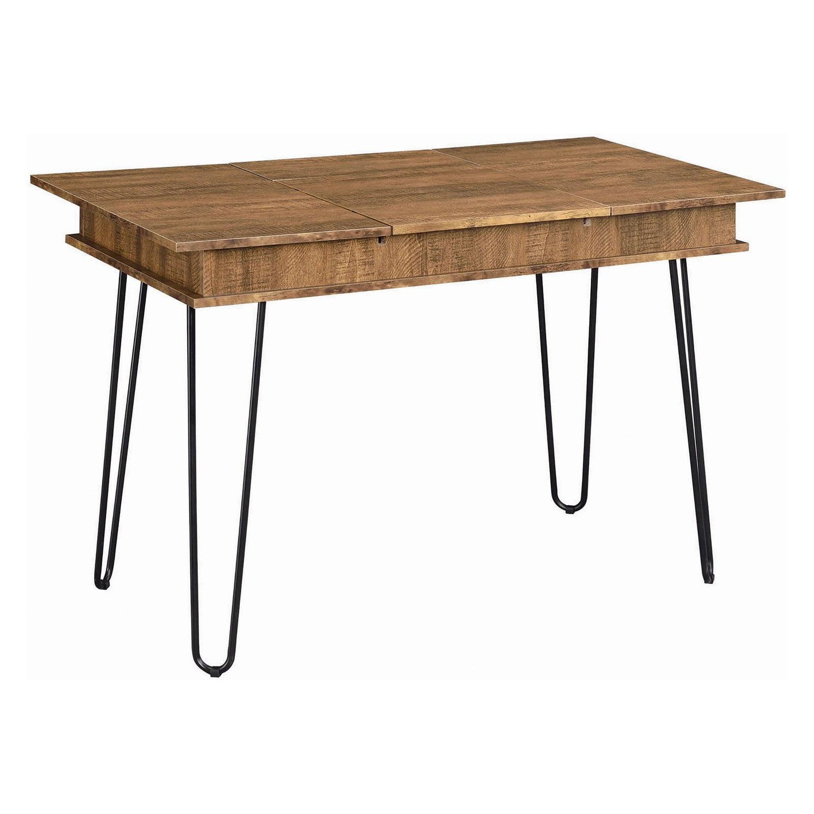 Sheeran Storage Writing Desk with Hairpin Legs Rustic Amber - Coaster: Industrial Style, Enclosed Cabinet, USB Ports