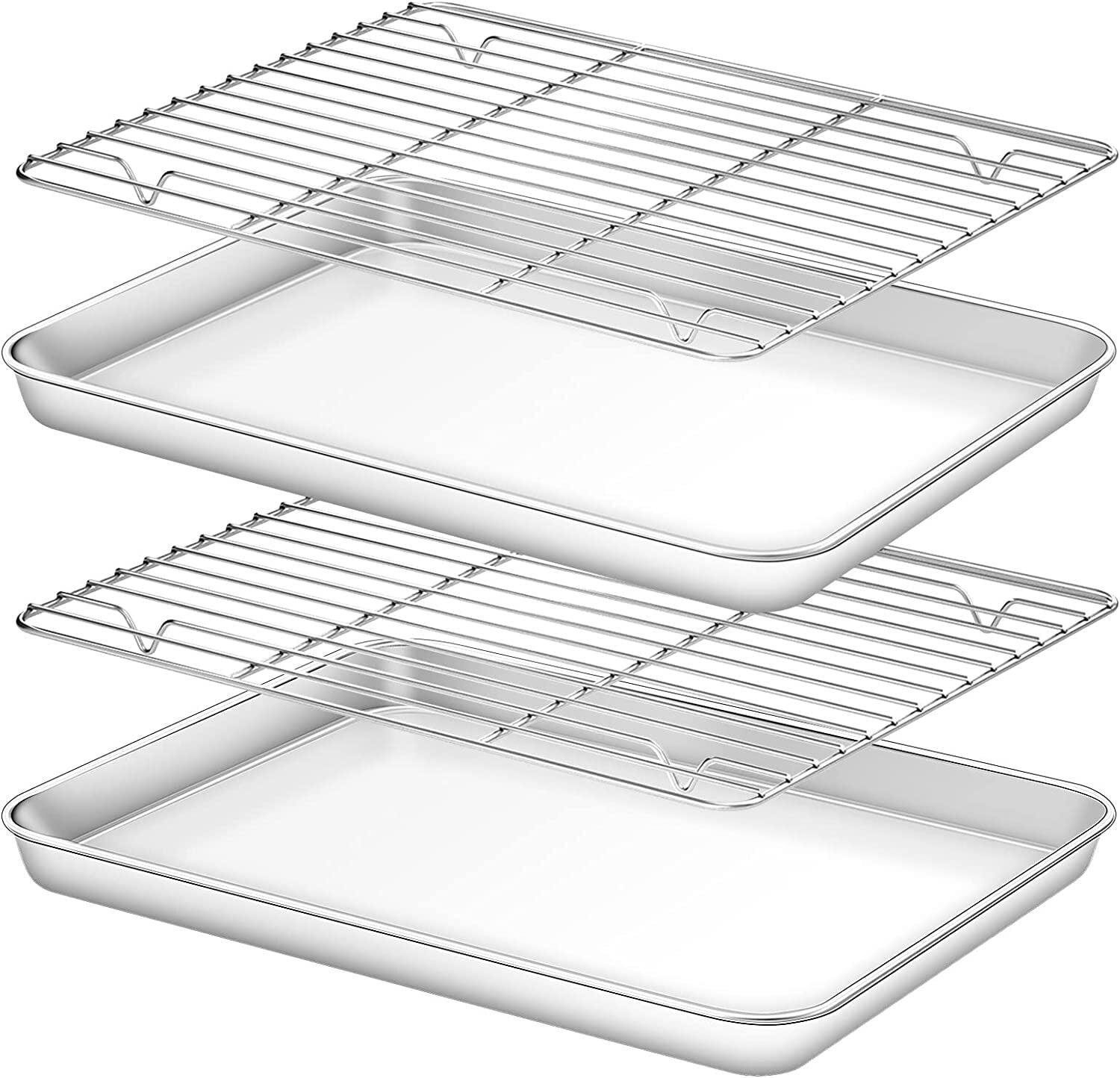 Baking Sheet with Wire Rack Set [2 mesh rack and 2 baking sheet], LQQBOX Stainless Steel Quarter Sheet Pan with Rack, Nonstick Baking Pan Tray, Heavy Duty & Easy Clean, Size 15.7 x 11.8 x 1 Inch