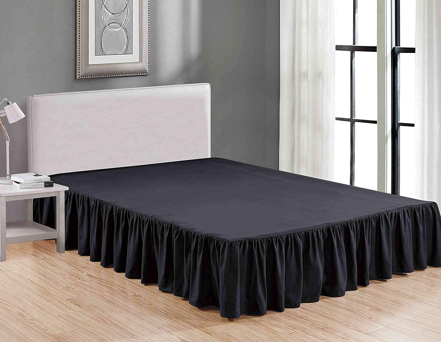 Black Full Microfiber Ruffled Bed Skirt with 14-Inch Drop