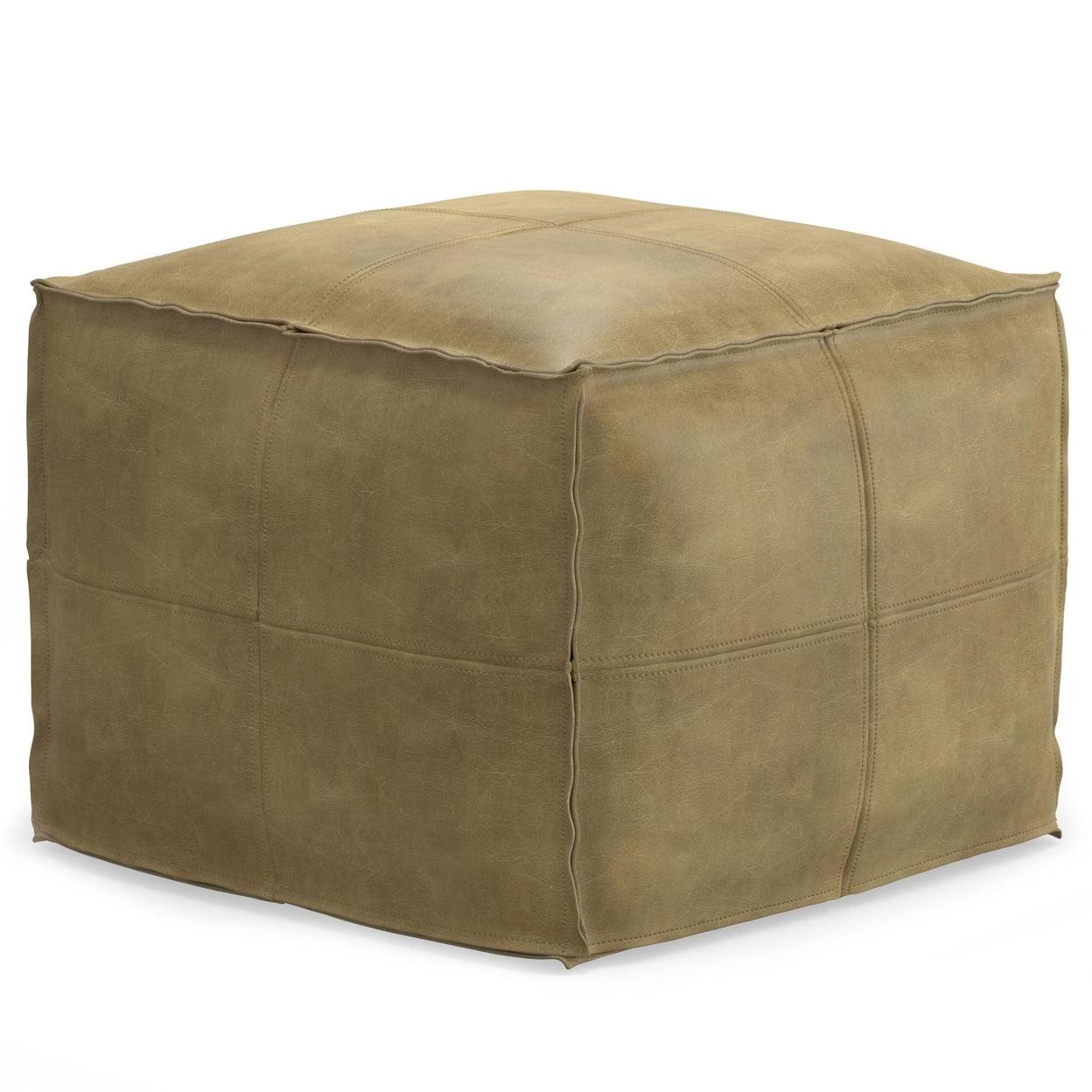 Sheffield Distressed Brown Genuine Leather Square Pouf