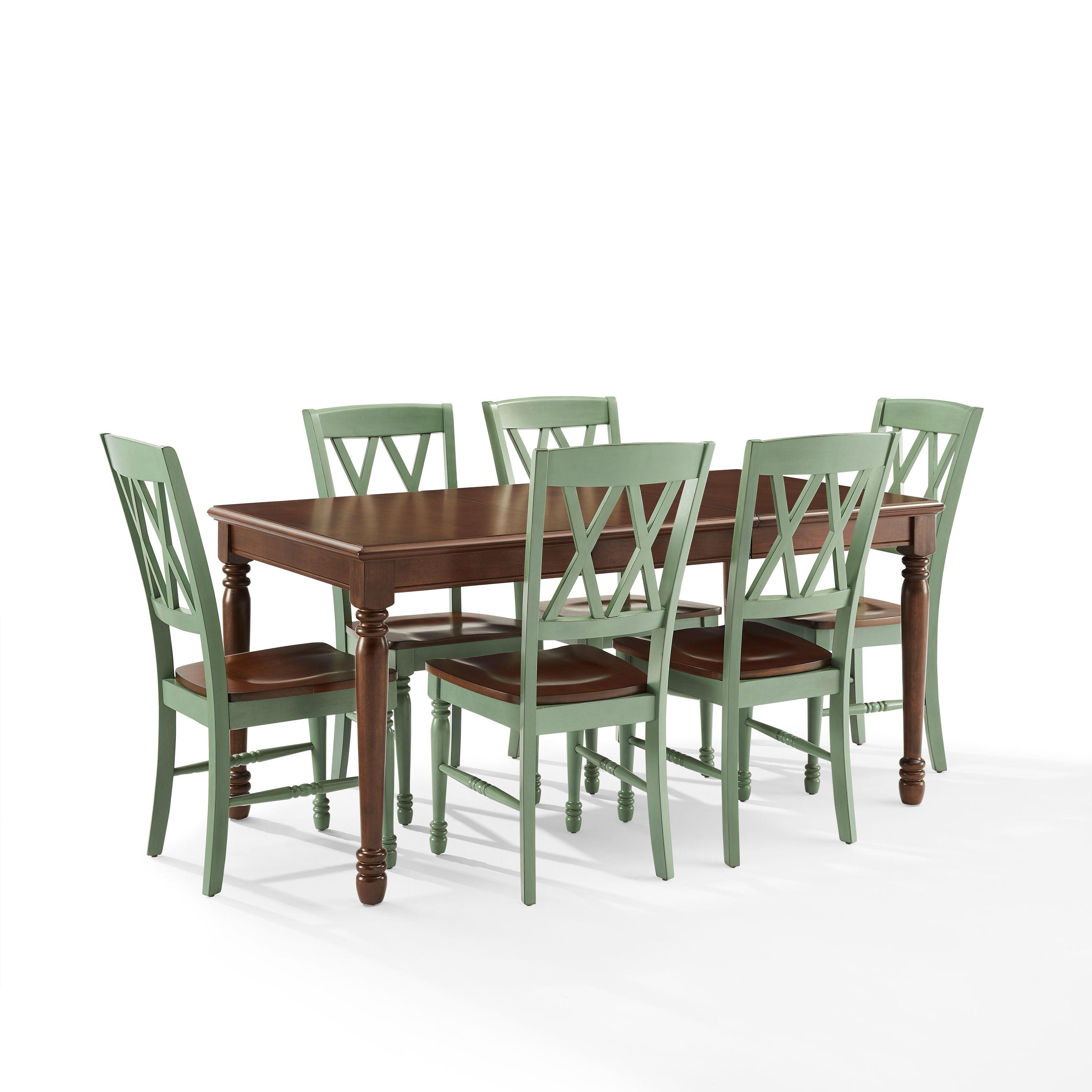 Shelby 7-Piece Distressed Teal and Cherry Dining Table Set