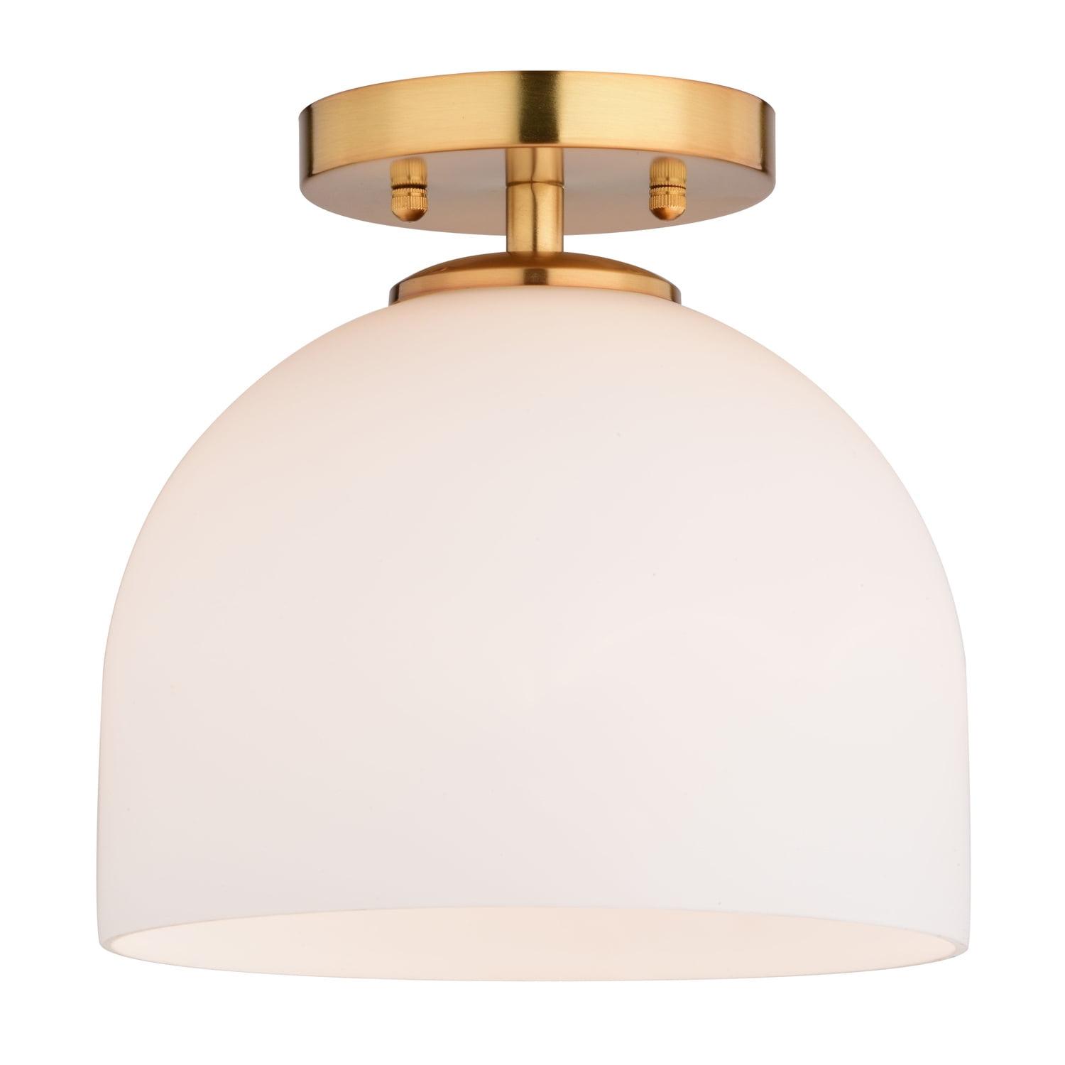 Shelby 9.25-Inch Brass and White Glass Semi-Flush Mount Light