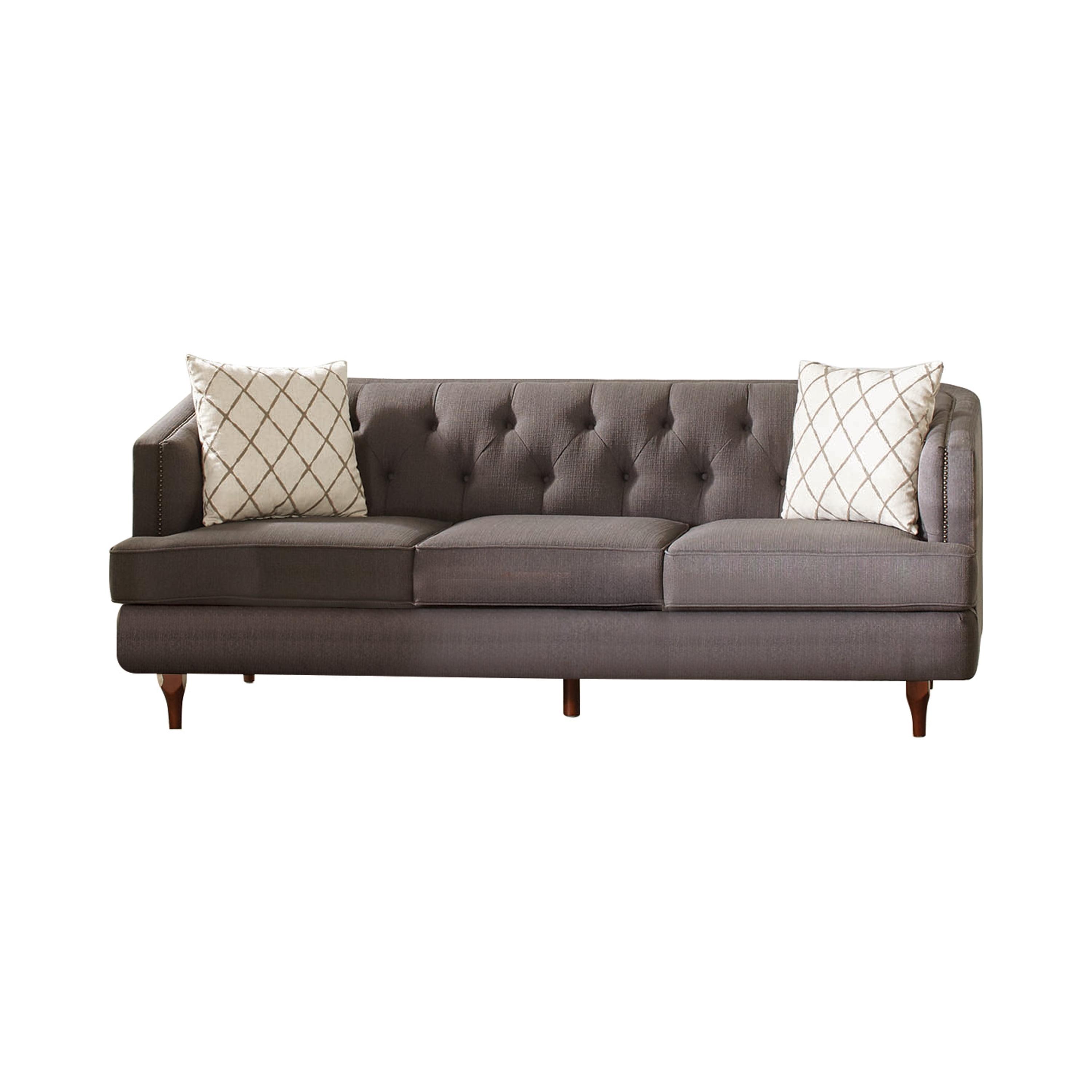 Shelby Gray Tufted Transitional Sofa with Brown Legs