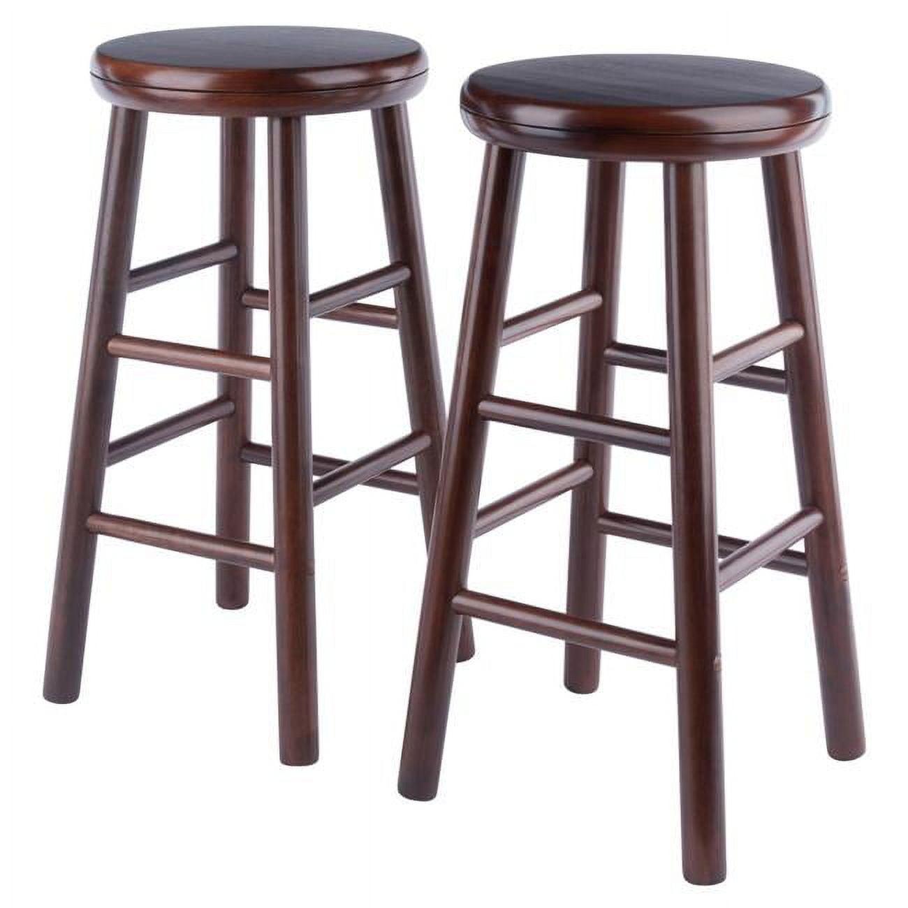 Transitional 25" Walnut Wood Swivel Counter Stools, Set of 2