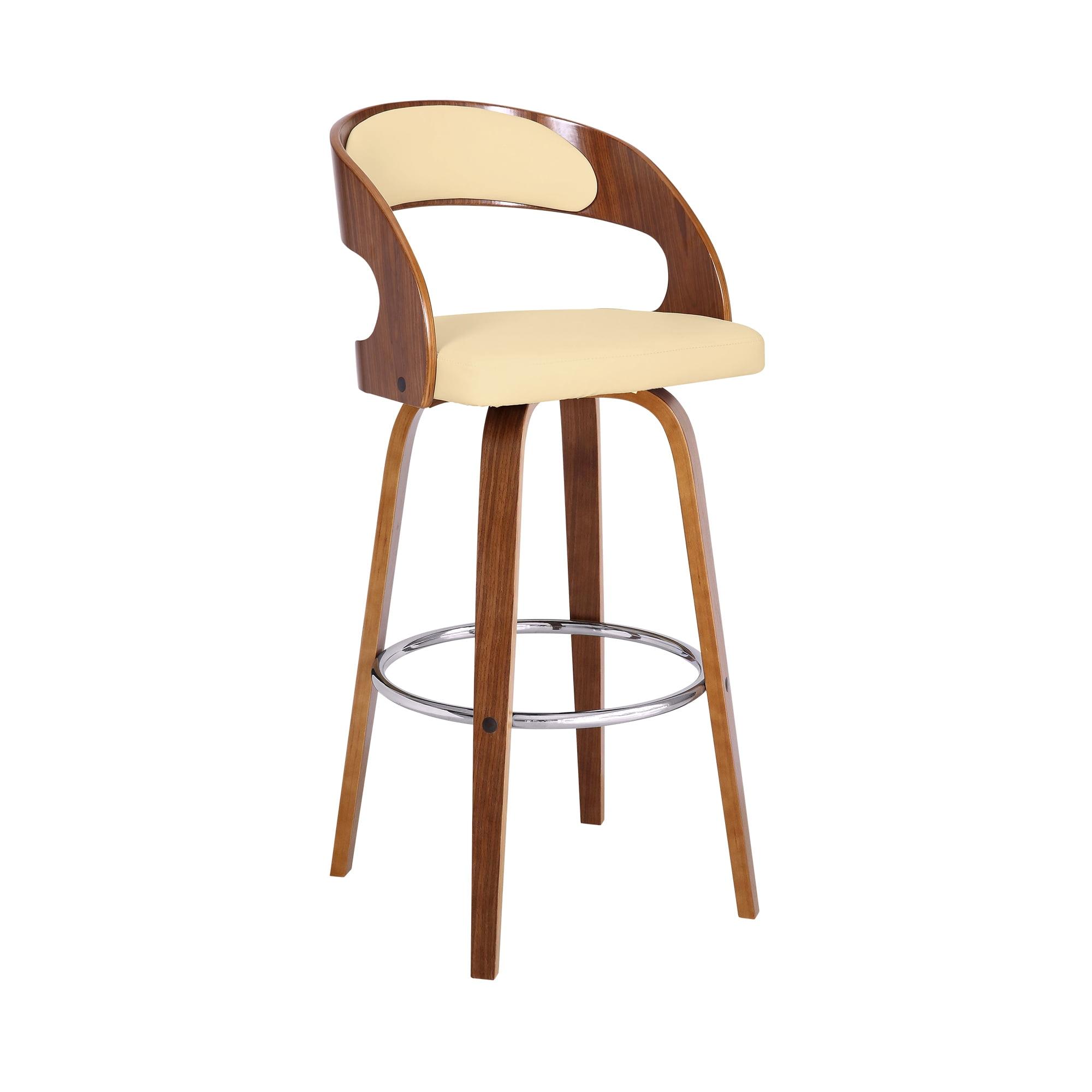 30" Shelly Contemporary Swivel Barstool Walnut/Cream - Armen Living: Eames Inspired, Chrome Footrest
