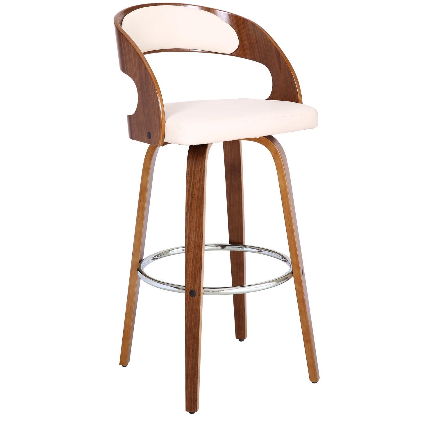 30" Shelly Contemporary Swivel Barstool Walnut/Cream - Armen Living: Eames Inspired, Chrome Footrest