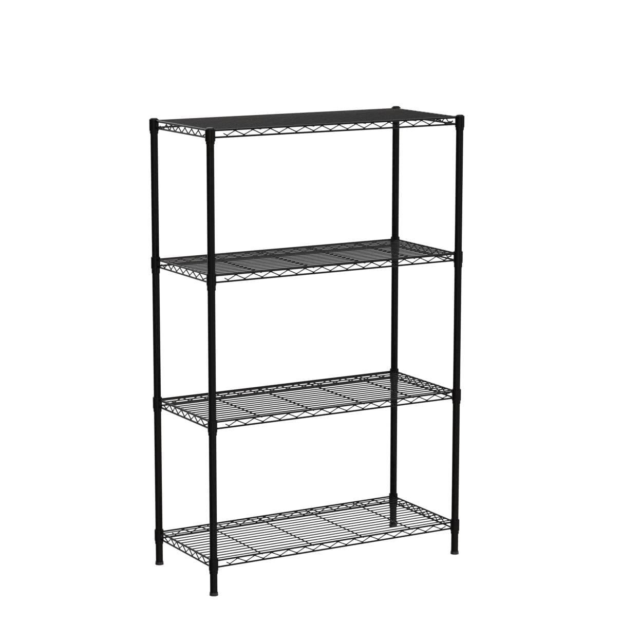 Adjustable Black 4-Tier Steel Wire Shelving Unit