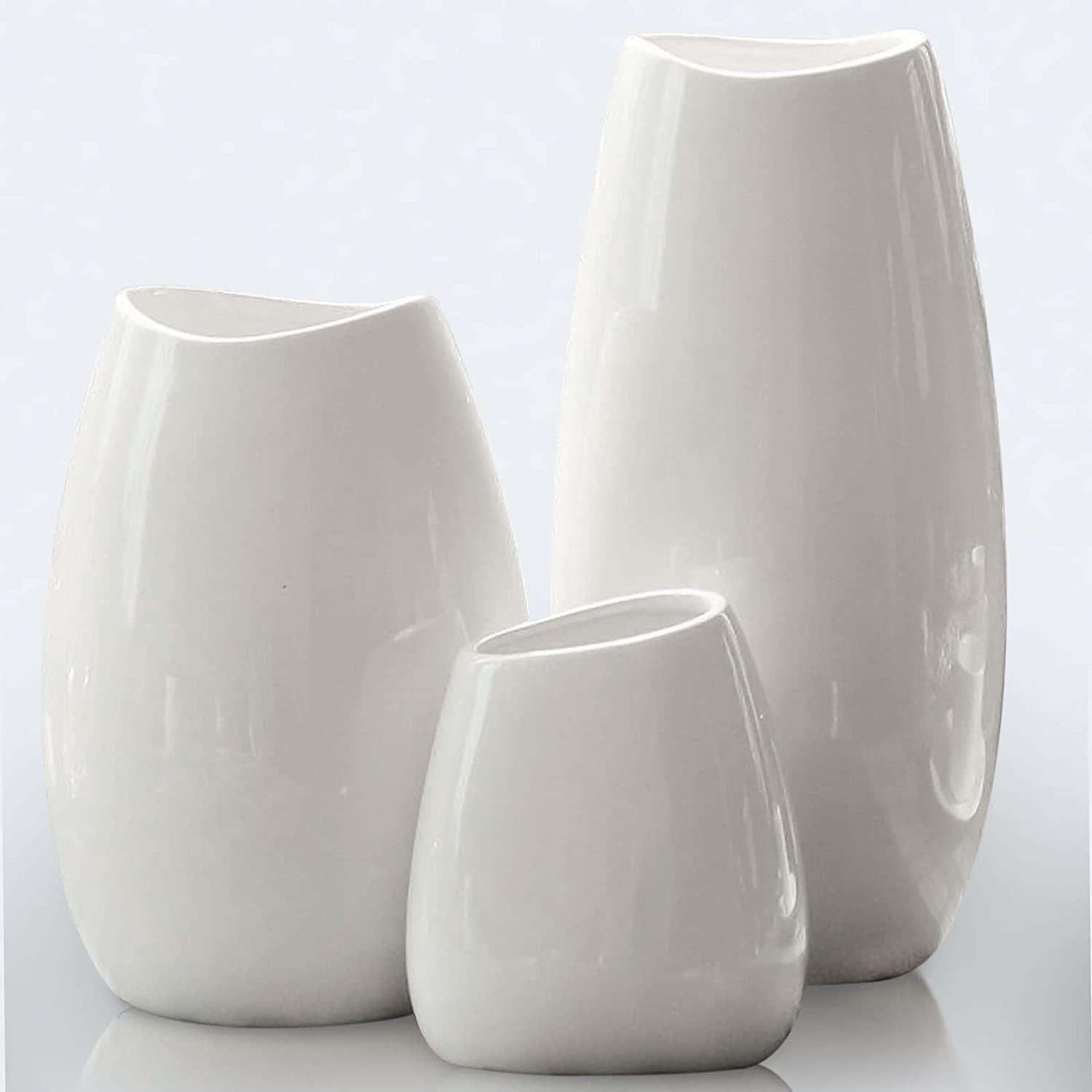 ShengRui Ceramic Vase Set of 3 White Flower Vase for Home Decor, Modern Decorative Vase for Flowers Vases for Your Ideal Shelf Decor/Table/Living Room/Kitchen/Office-White
