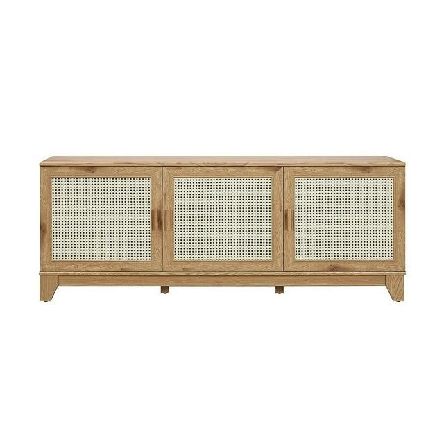 Manhattan Comfort Sheridan Modern 6 Shelf Cane TV Stand for TVs up to 55" Natural: Media Console with Cable Management